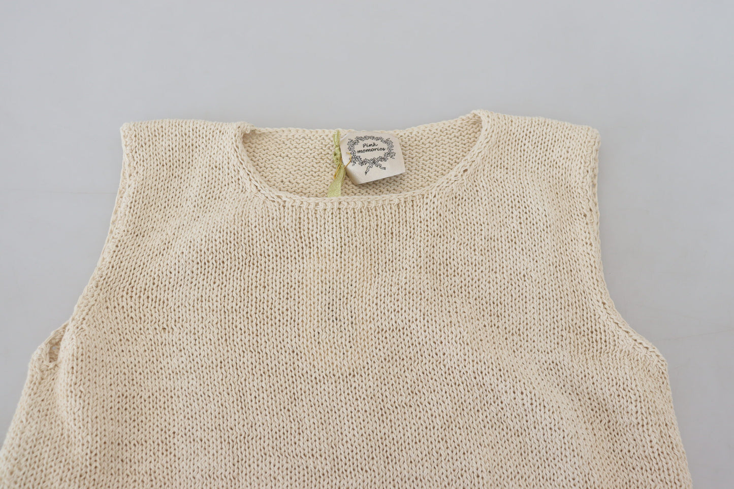 PINK MEMORIES Beige Cotton Blend Sleeveless Round Neck Tank Top PINK MEMORIES