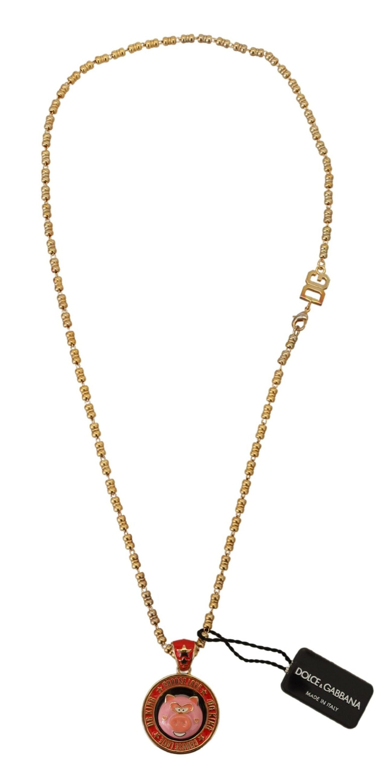 Dolce & Gabbana Gold Brass Chain SUPER PIG Pendant Logo Necklace Dolce & Gabbana
