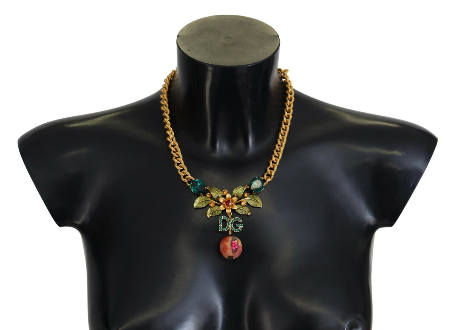 Dolce & Gabbana Gold Brass Crystal Logo Fruit Floral Statement Necklace Dolce & Gabbana