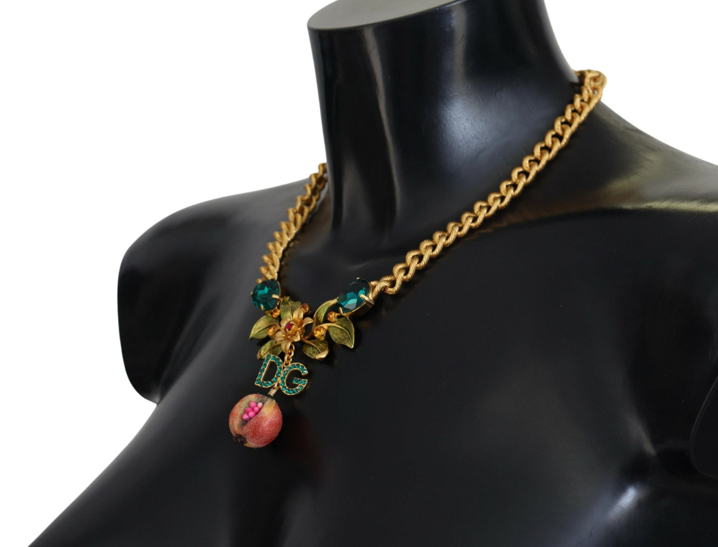 Dolce & Gabbana Gold Brass Crystal Logo Fruit Floral Statement Necklace Dolce & Gabbana