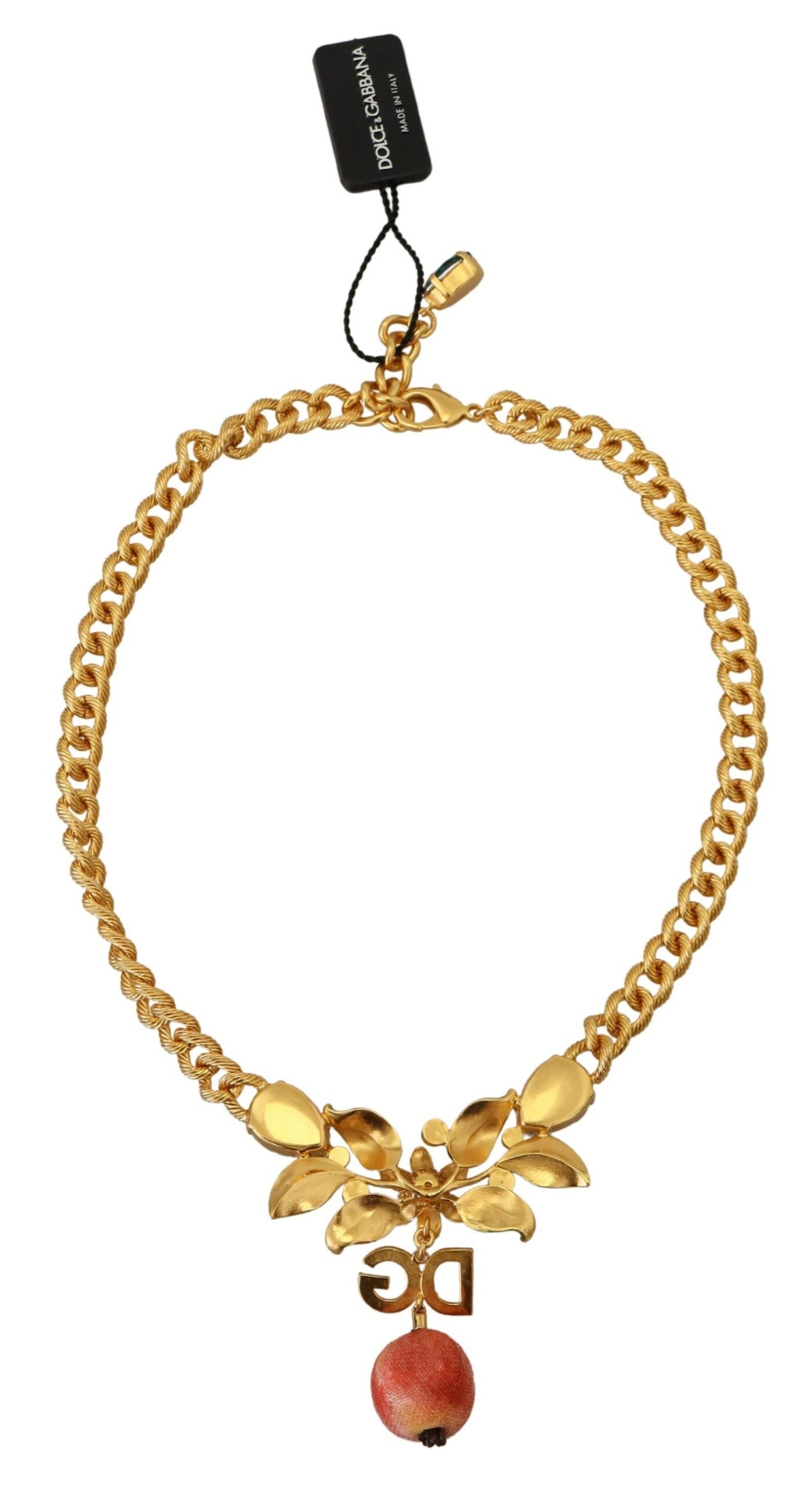 Dolce & Gabbana Gold Brass Crystal Logo Fruit Floral Statement Necklace Dolce & Gabbana