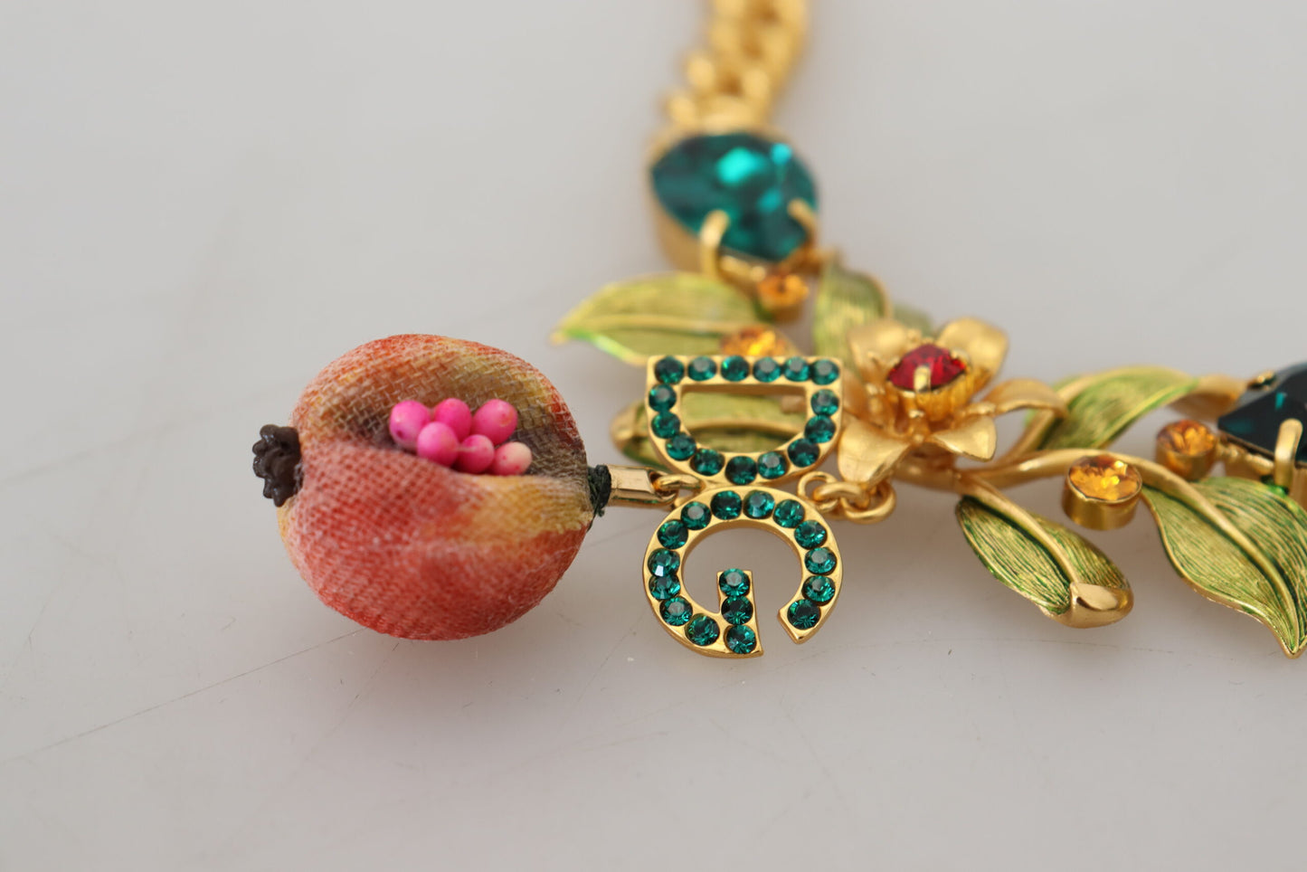 Dolce & Gabbana Gold Brass Crystal Logo Fruit Floral Statement Necklace Dolce & Gabbana