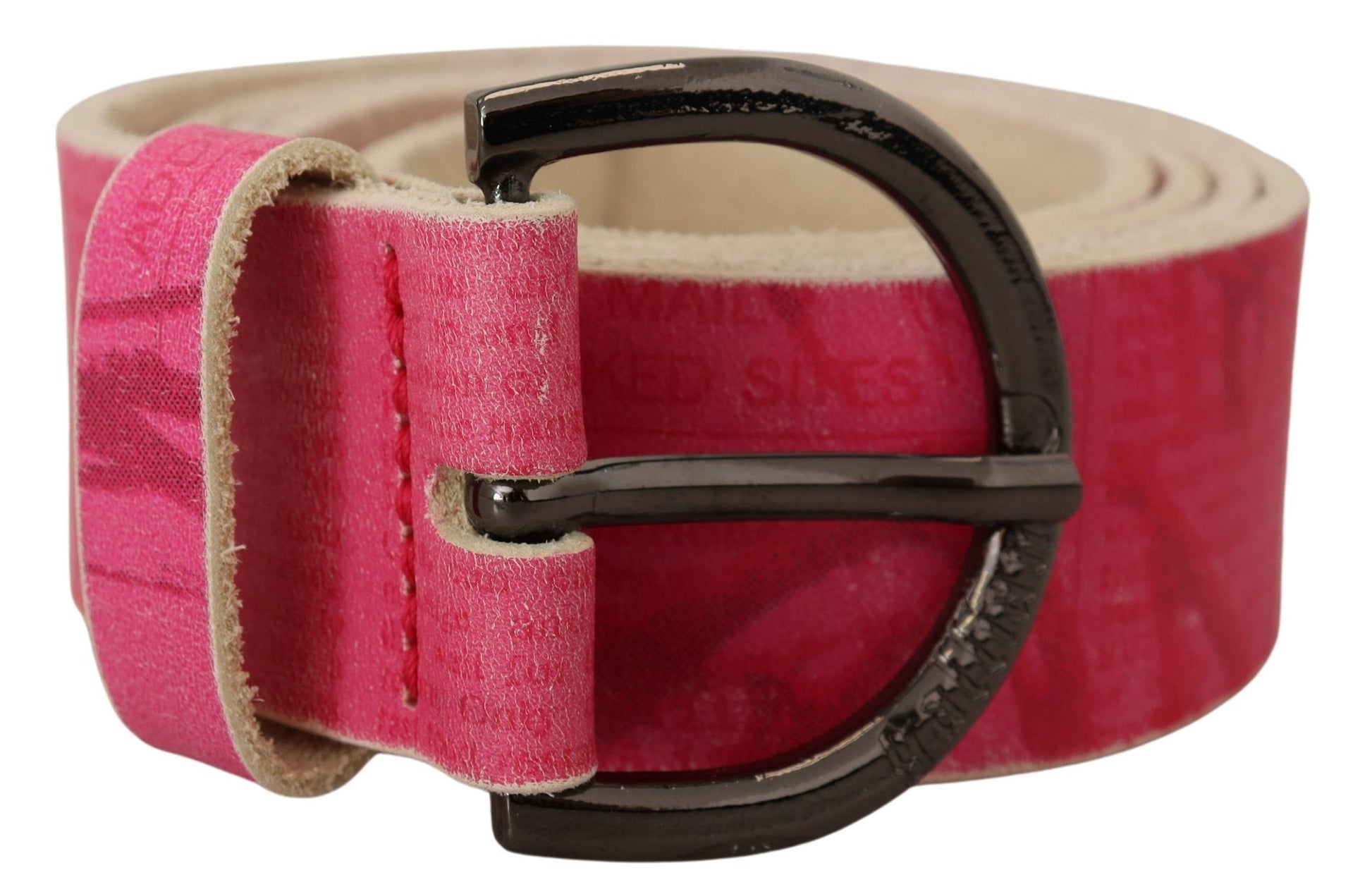 John Galliano Pink Leather Letter Logo Round Buckle Waist Belt John Galliano