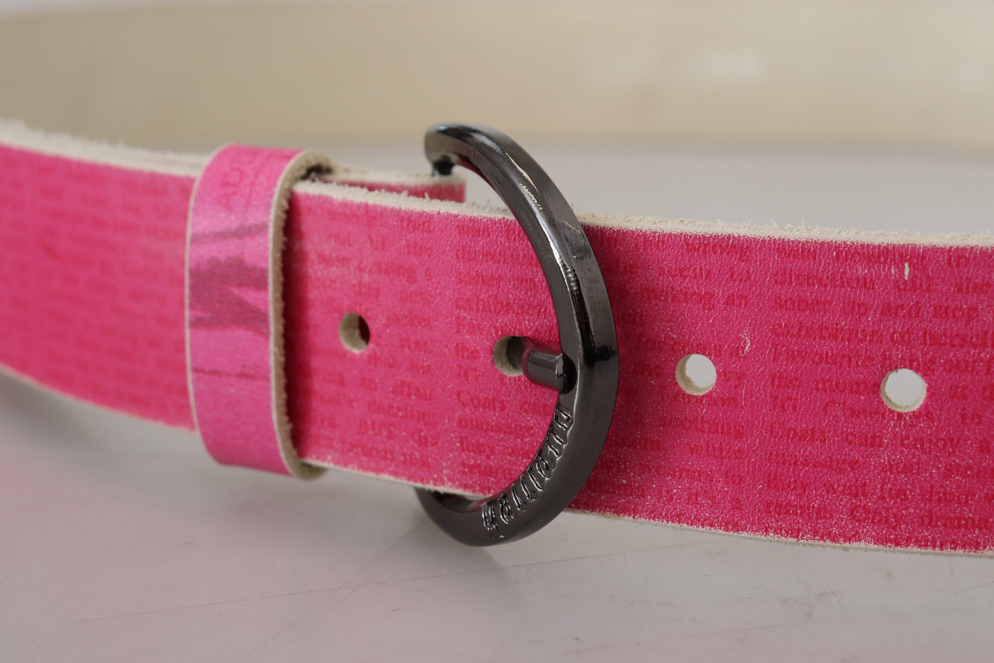 John Galliano Pink Leather Letter Logo Round Buckle Waist Belt John Galliano
