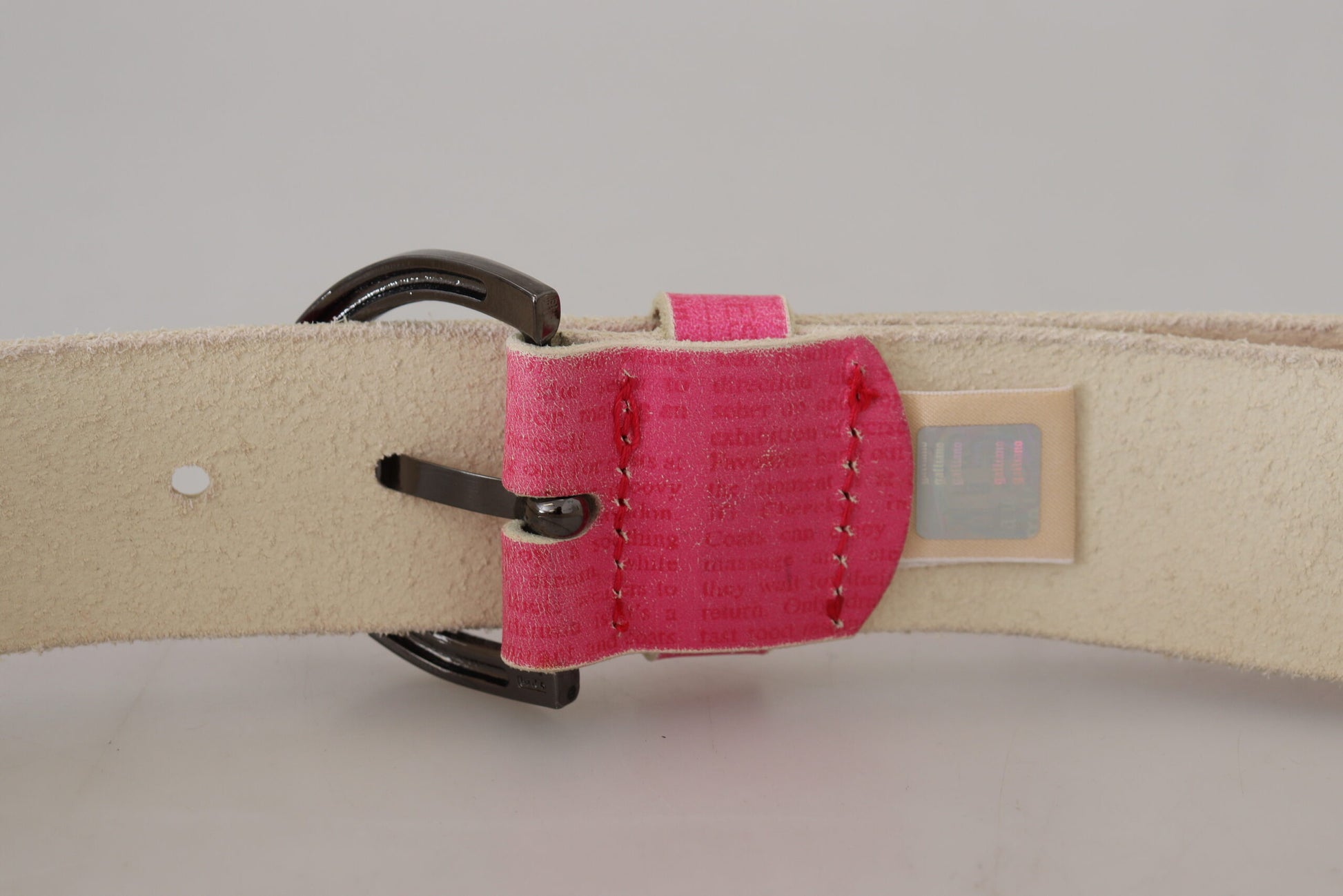 John Galliano Pink Leather Letter Logo Round Buckle Waist Belt John Galliano