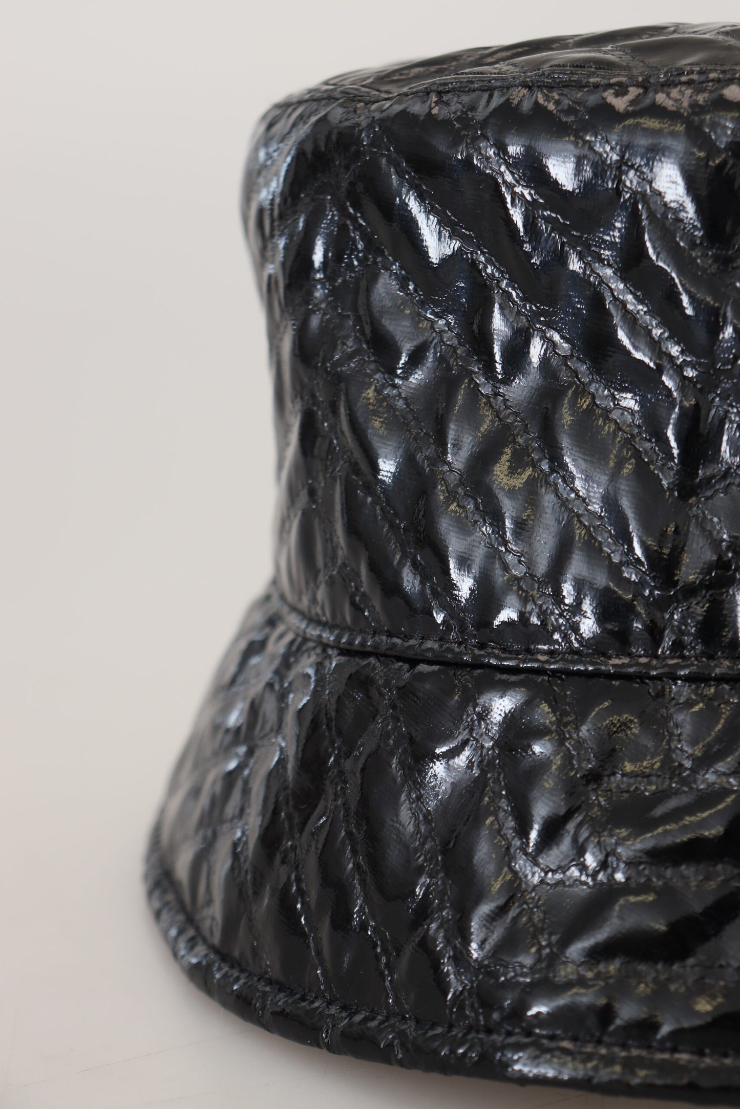 Dolce & Gabbana Black Quilted Faux Leather Women Bucket Cap Hat Dolce & Gabbana