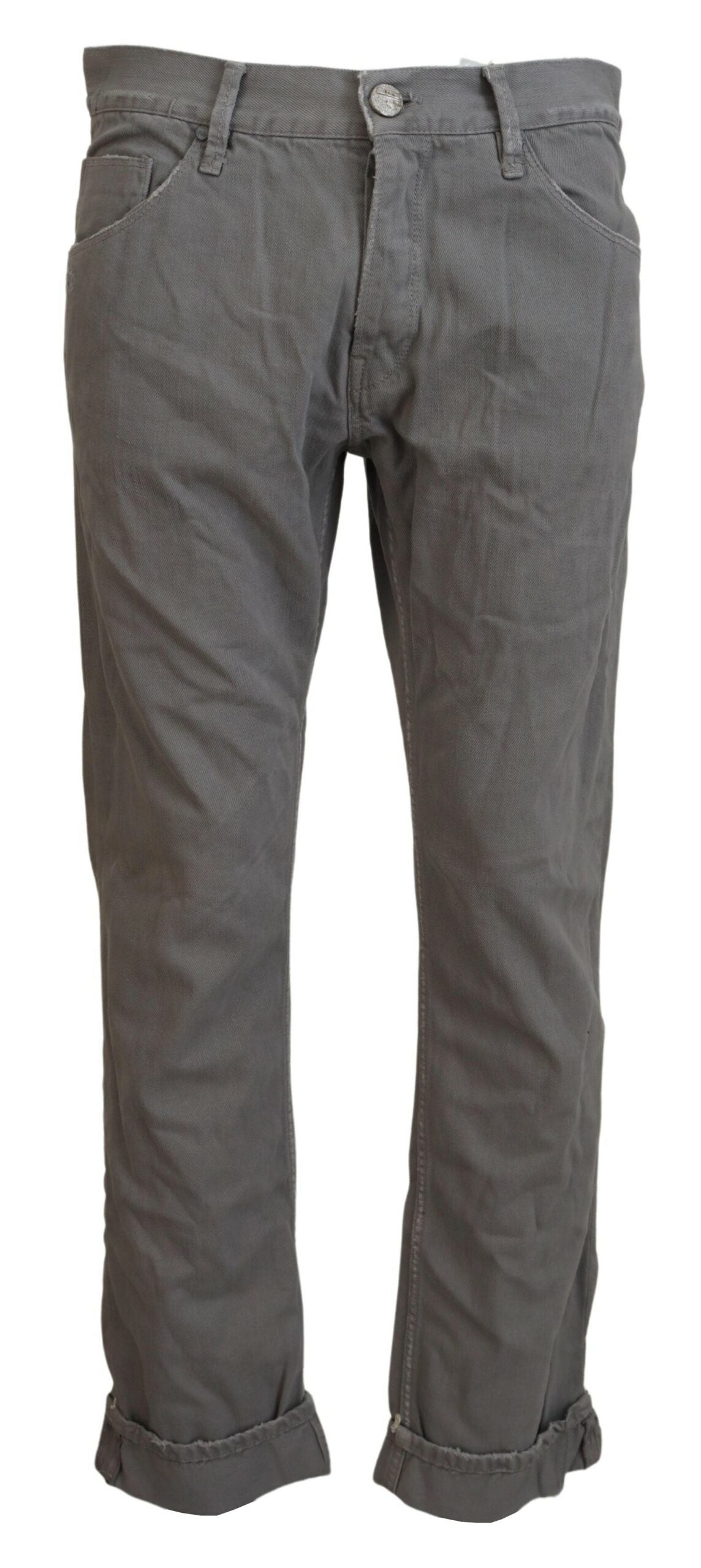 Acht Gray Cotton Straight Fit Folded Hem Casual Denim Jeans Acht