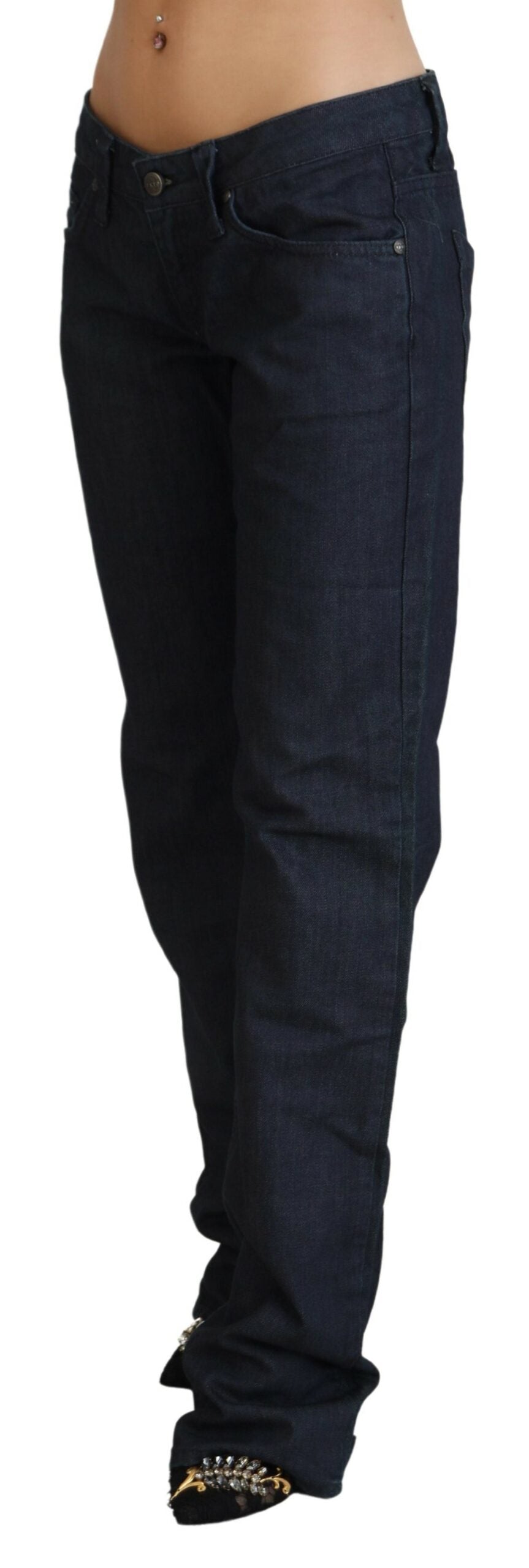 Exte Dark Blue Low Waist Straight Fit Women Denim Jeans Exte