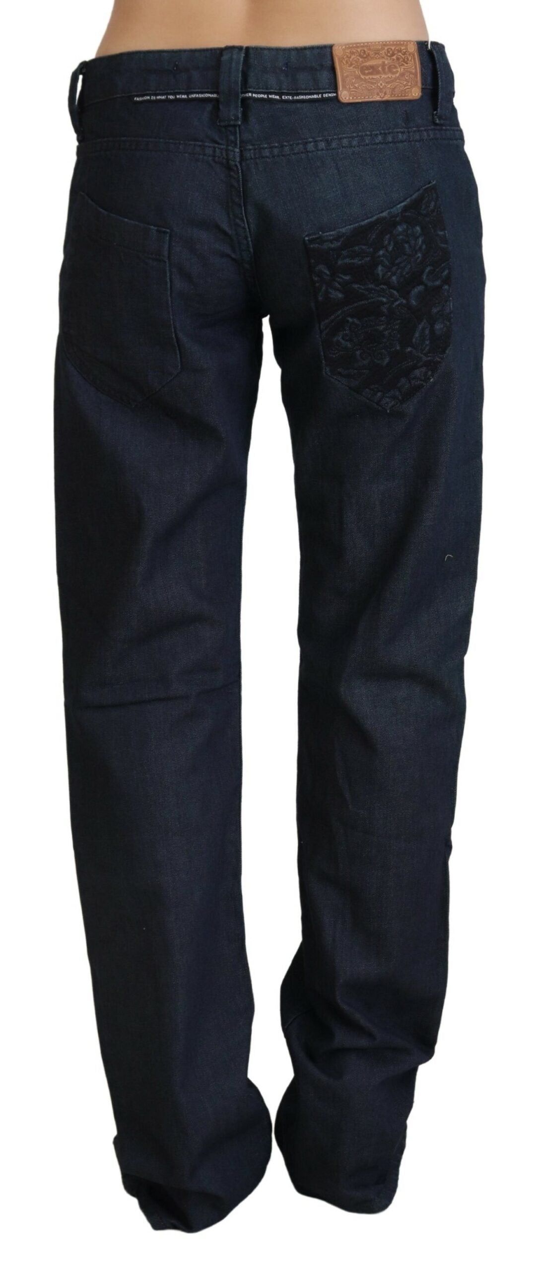 Exte Dark Blue Low Waist Straight Fit Women Denim Jeans Exte
