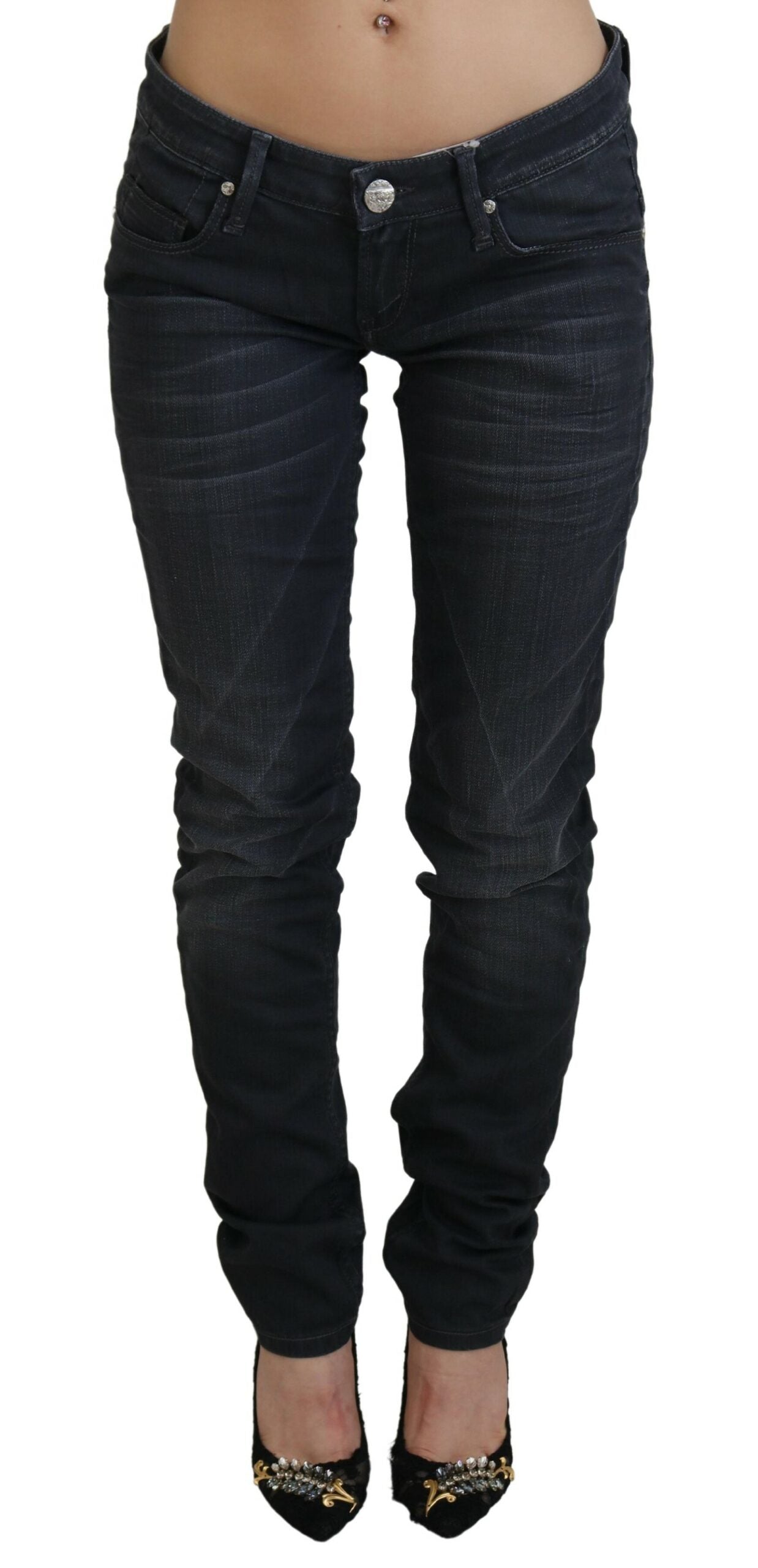 Acht Black Washed Low Waist Slim Fit Cotton Denim Jeans Acht