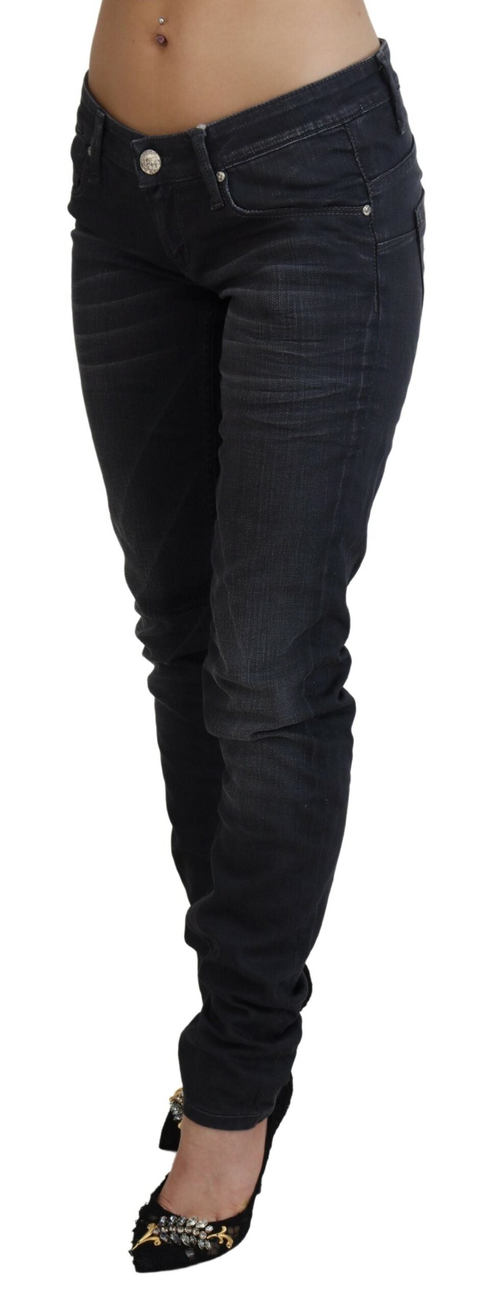Acht Black Washed Low Waist Slim Fit Cotton Denim Jeans Acht