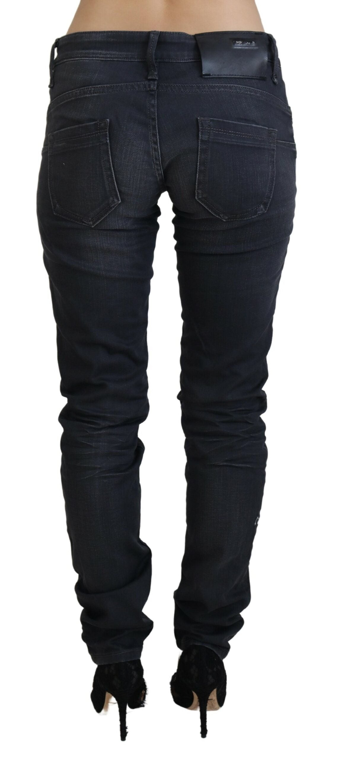Acht Black Washed Low Waist Slim Fit Cotton Denim Jeans Acht