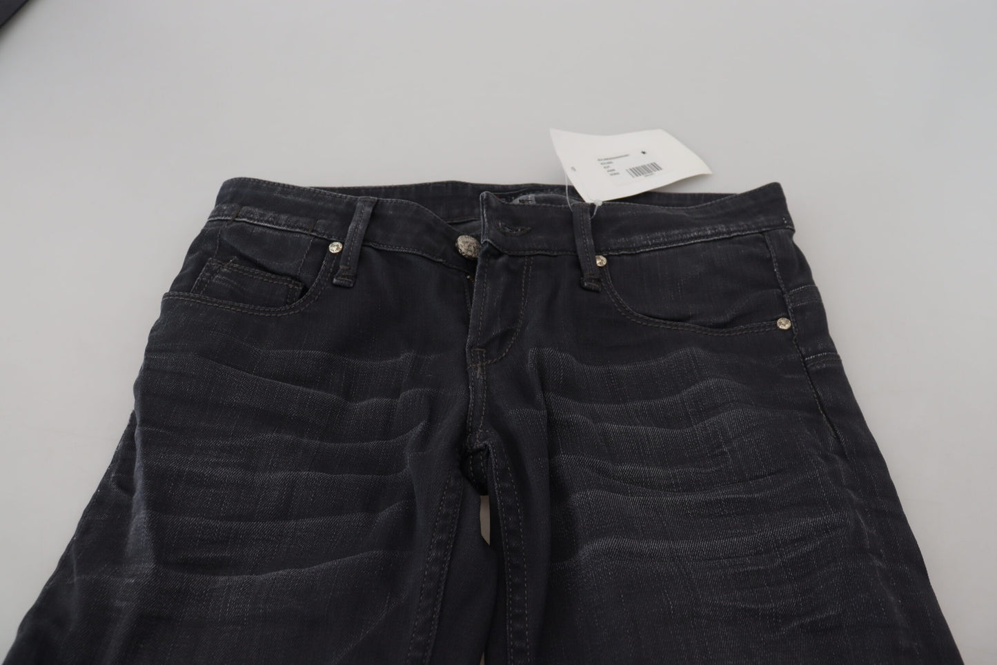 Acht Black Washed Low Waist Slim Fit Cotton Denim Jeans Acht