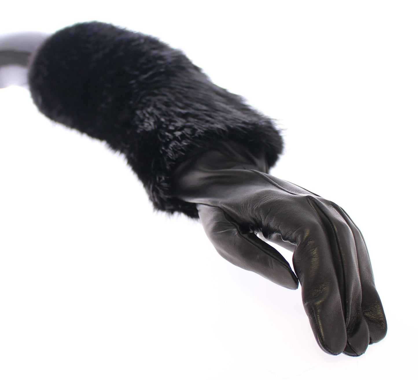 Dolce & Gabbana Black Beaver Fur Lambskin Leather Elbow Gloves Dolce & Gabbana
