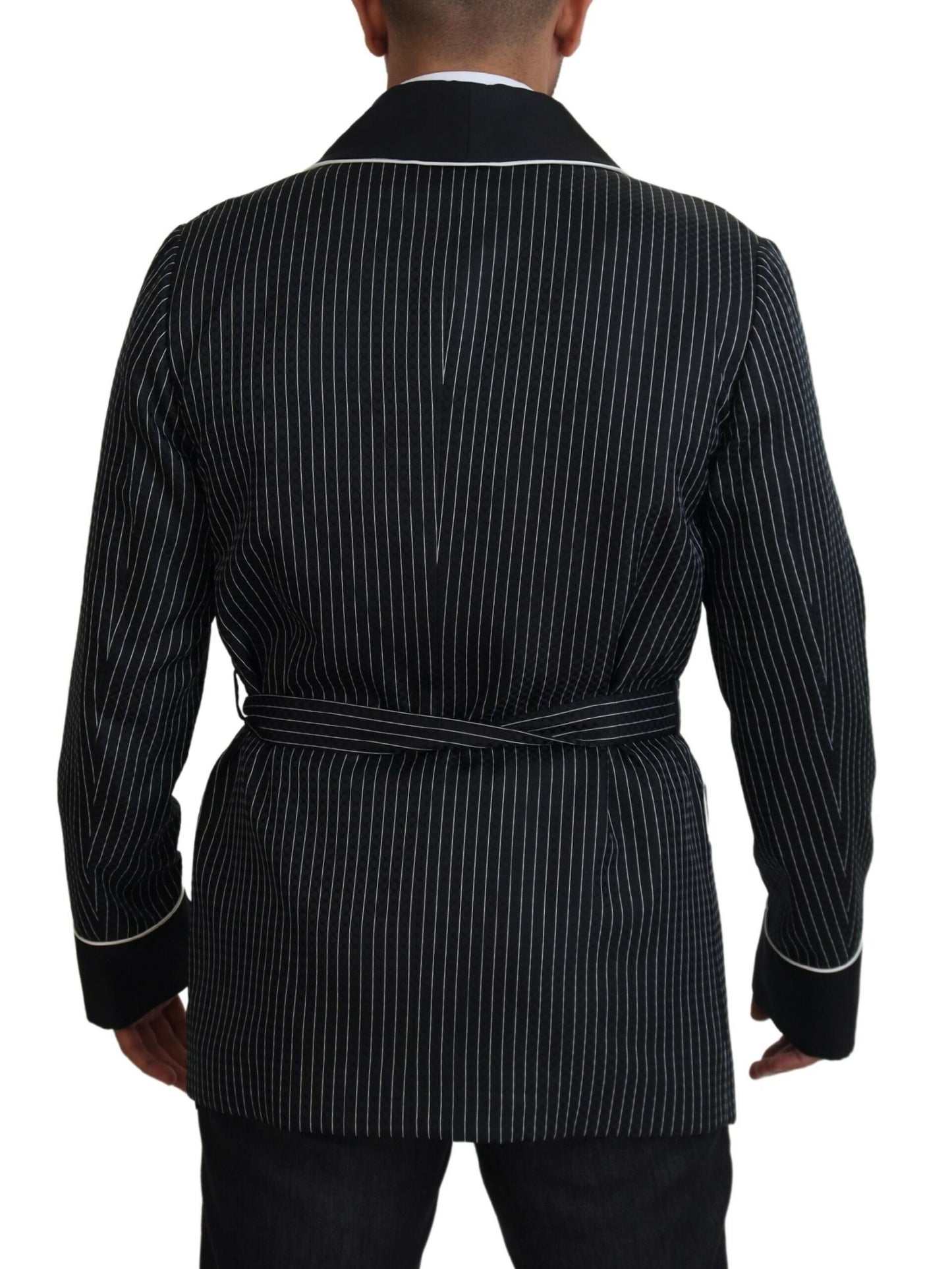 Dolce & Gabbana Black Robe Striped DG Patch Jacket Men Blazer Dolce & Gabbana