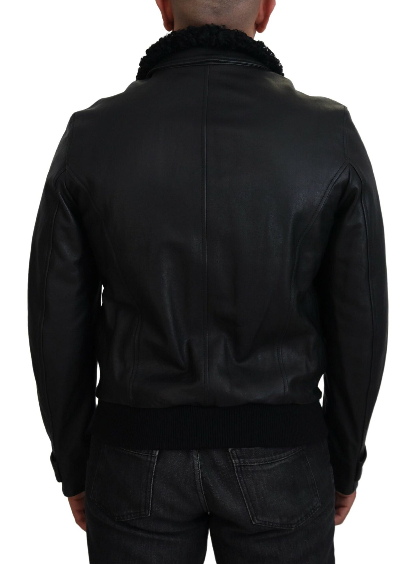 Dolce & Gabbana Black Lamb Leather Collared Men Coat Jacket Dolce & Gabbana