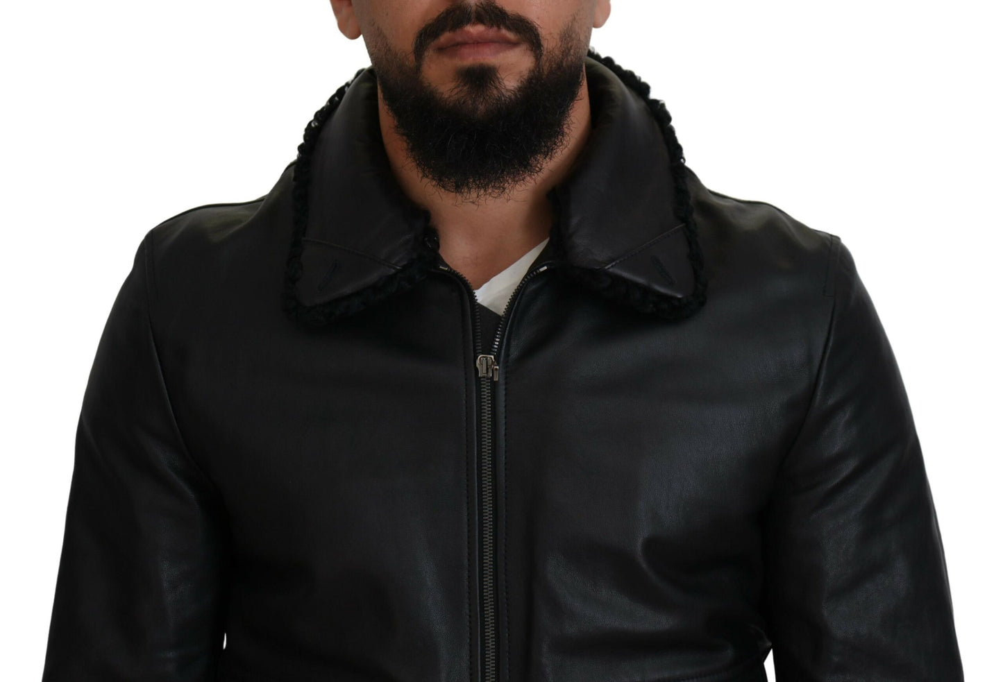 Dolce & Gabbana Black Lamb Leather Collared Men Coat Jacket Dolce & Gabbana