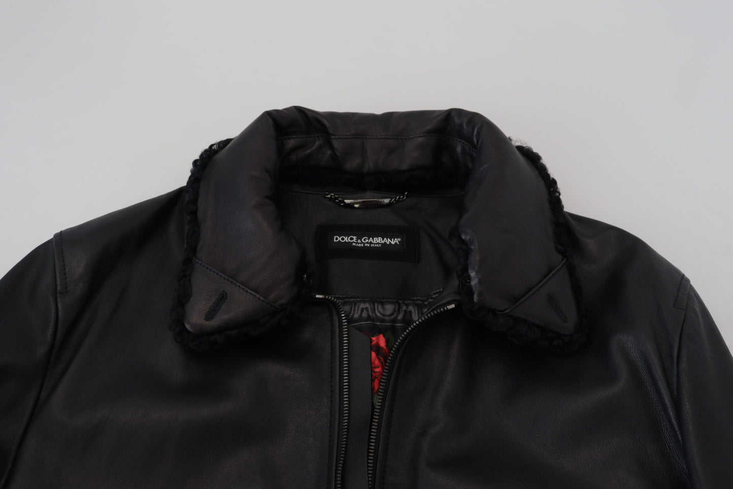 Dolce & Gabbana Black Lamb Leather Collared Men Coat Jacket Dolce & Gabbana