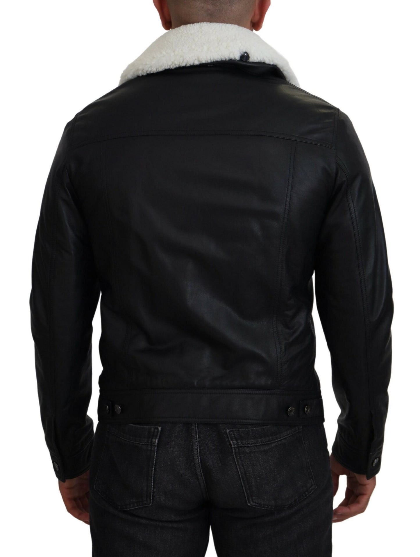 Dolce & Gabbana Black Lamb Leather Collared Men Coat Jacket Dolce & Gabbana