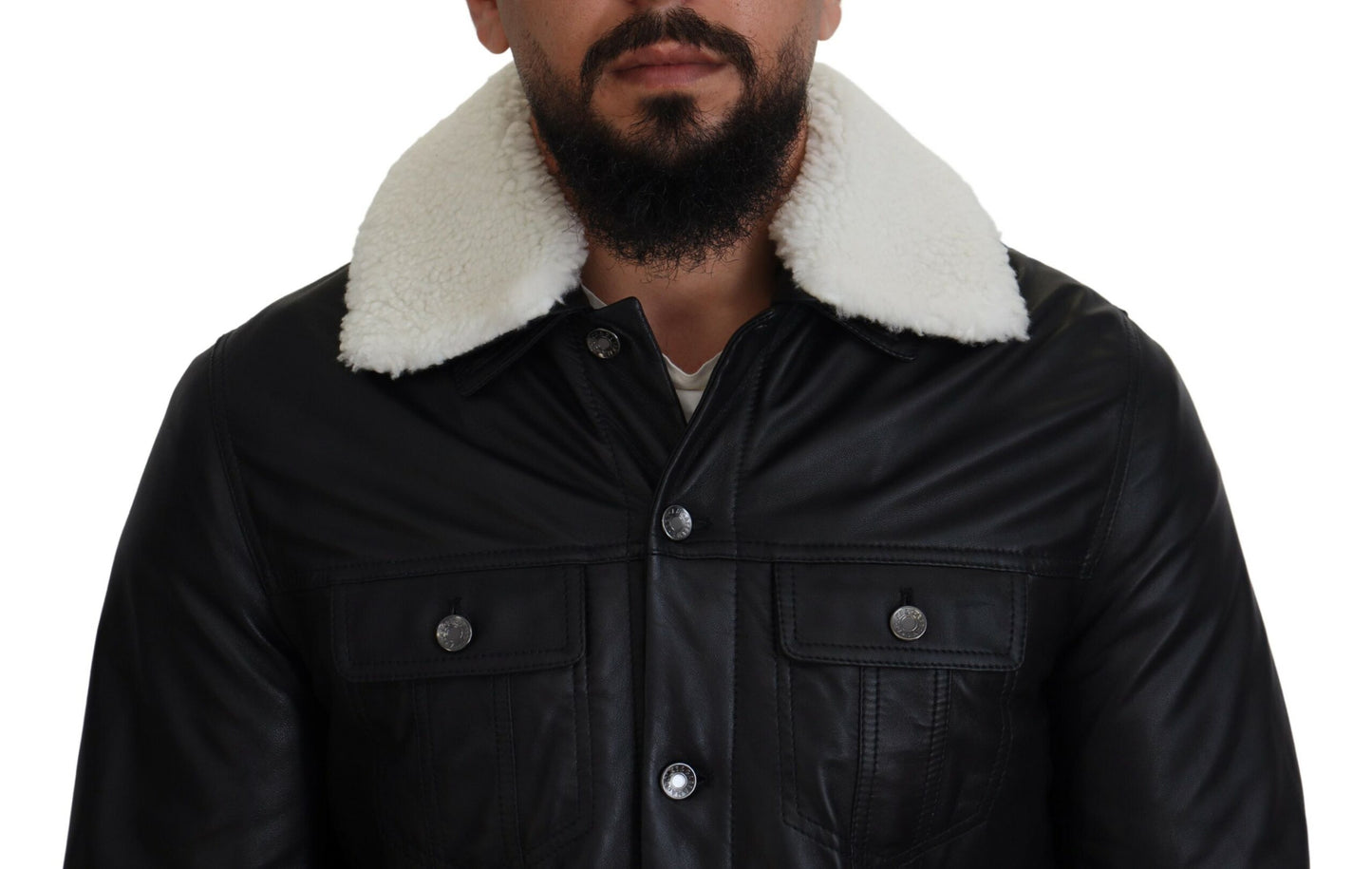 Dolce & Gabbana Black Lamb Leather Collared Men Coat Jacket Dolce & Gabbana