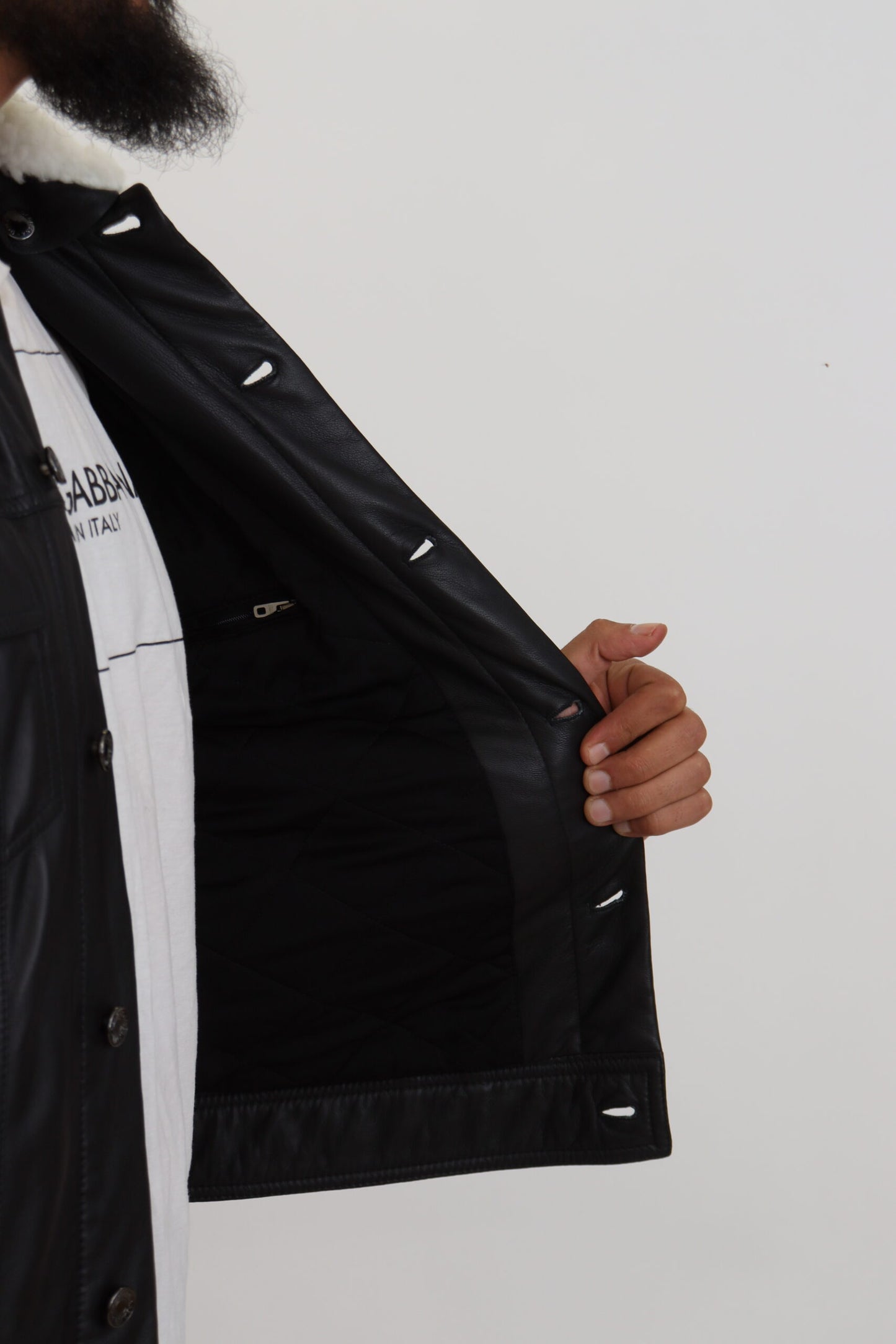 Dolce & Gabbana Black Lamb Leather Collared Men Coat Jacket Dolce & Gabbana