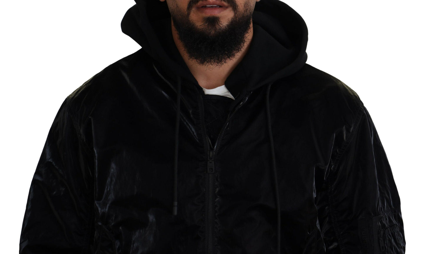 Dolce & Gabbana Black Nylon Hooded Full Zip Bomber Jacket Dolce & Gabbana