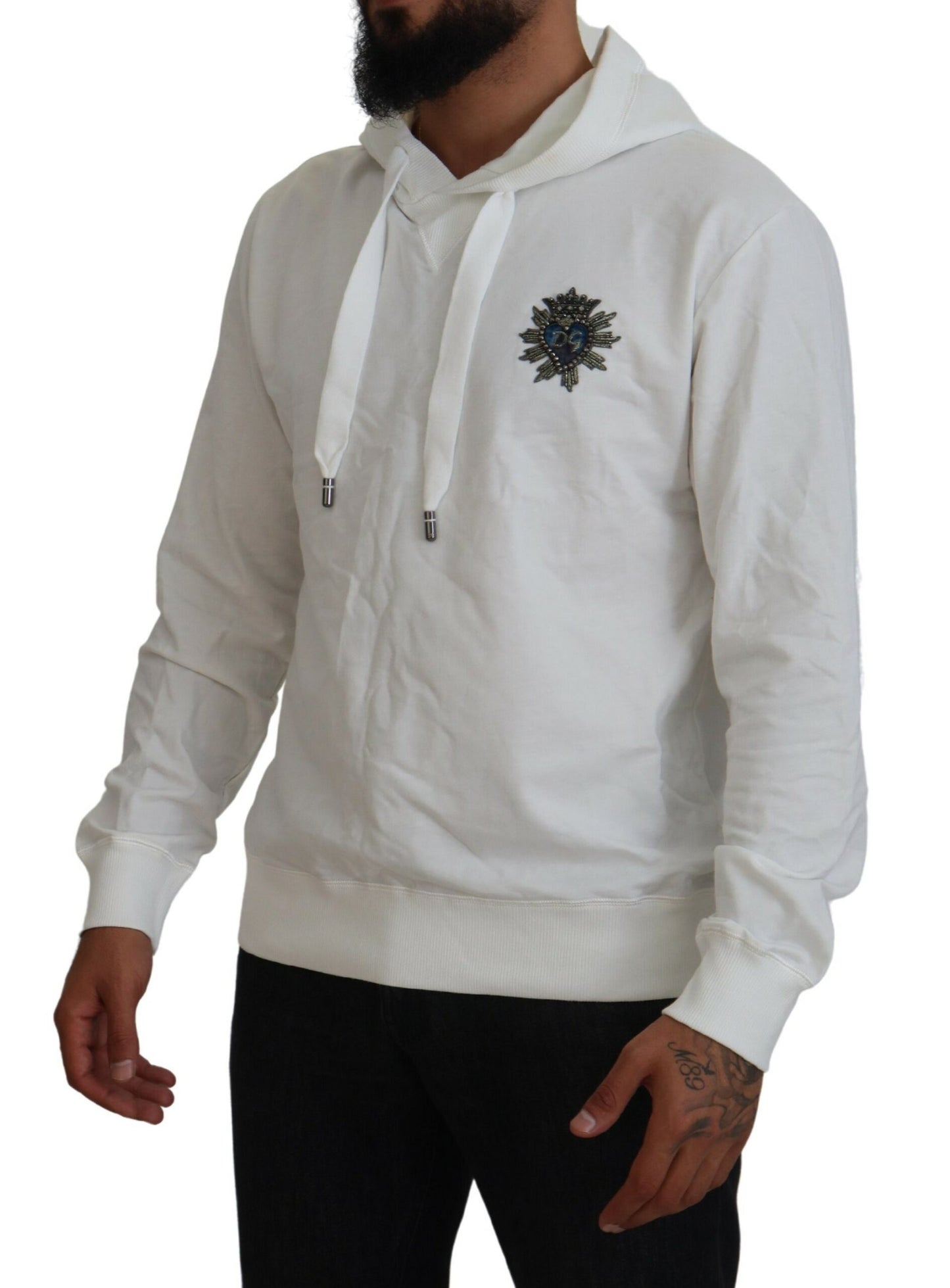 Dolce & Gabbana White Cotton Hooded Sweatshirt Logo Sweater Dolce & Gabbana