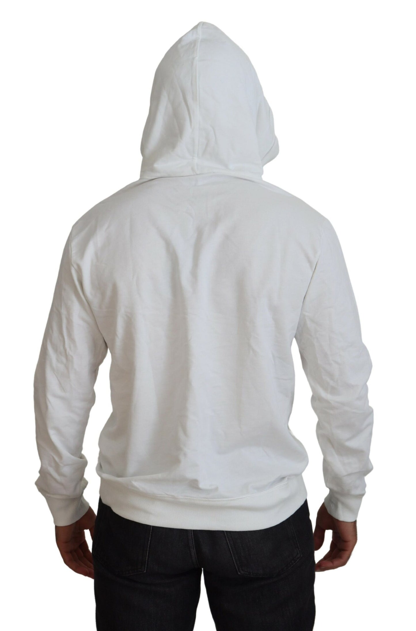 Dolce & Gabbana White Cotton Hooded Sweatshirt Logo Sweater Dolce & Gabbana