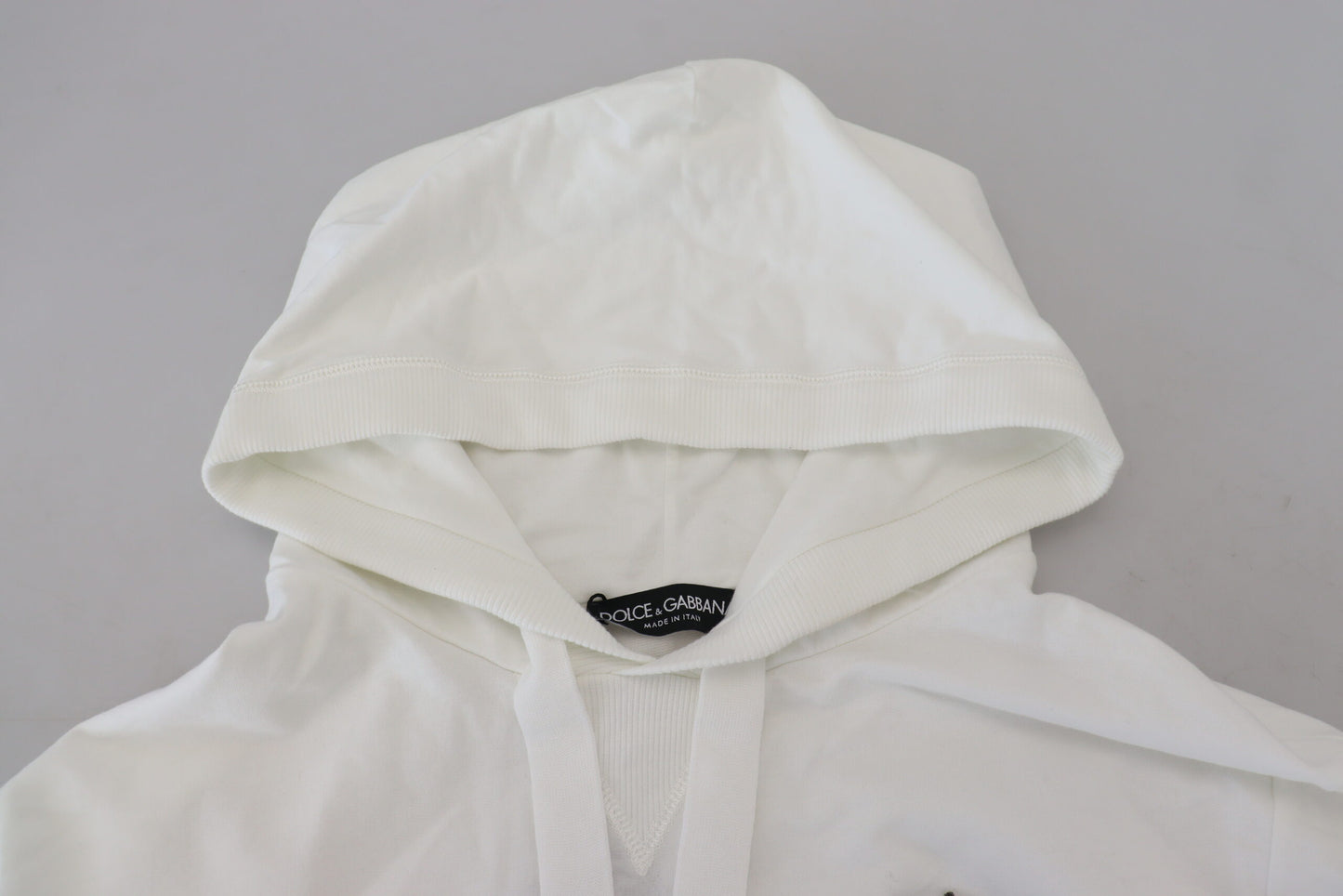 Dolce & Gabbana White Cotton Hooded Sweatshirt Logo Sweater Dolce & Gabbana