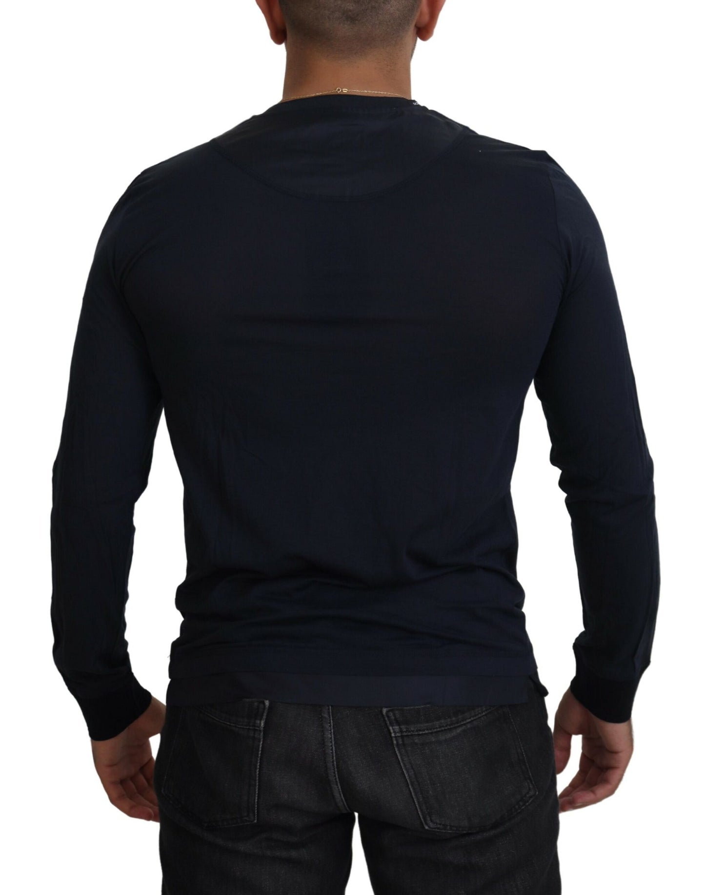 Dolce & Gabbana Blue Cotton Button Crewneck Pullover Sweater Dolce & Gabbana