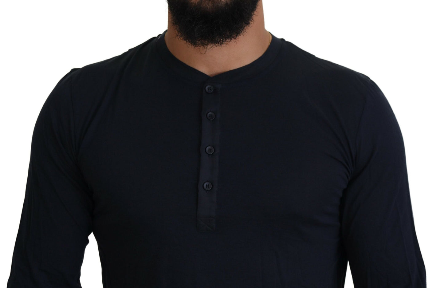Dolce & Gabbana Blue Cotton Button Crewneck Pullover Sweater Dolce & Gabbana