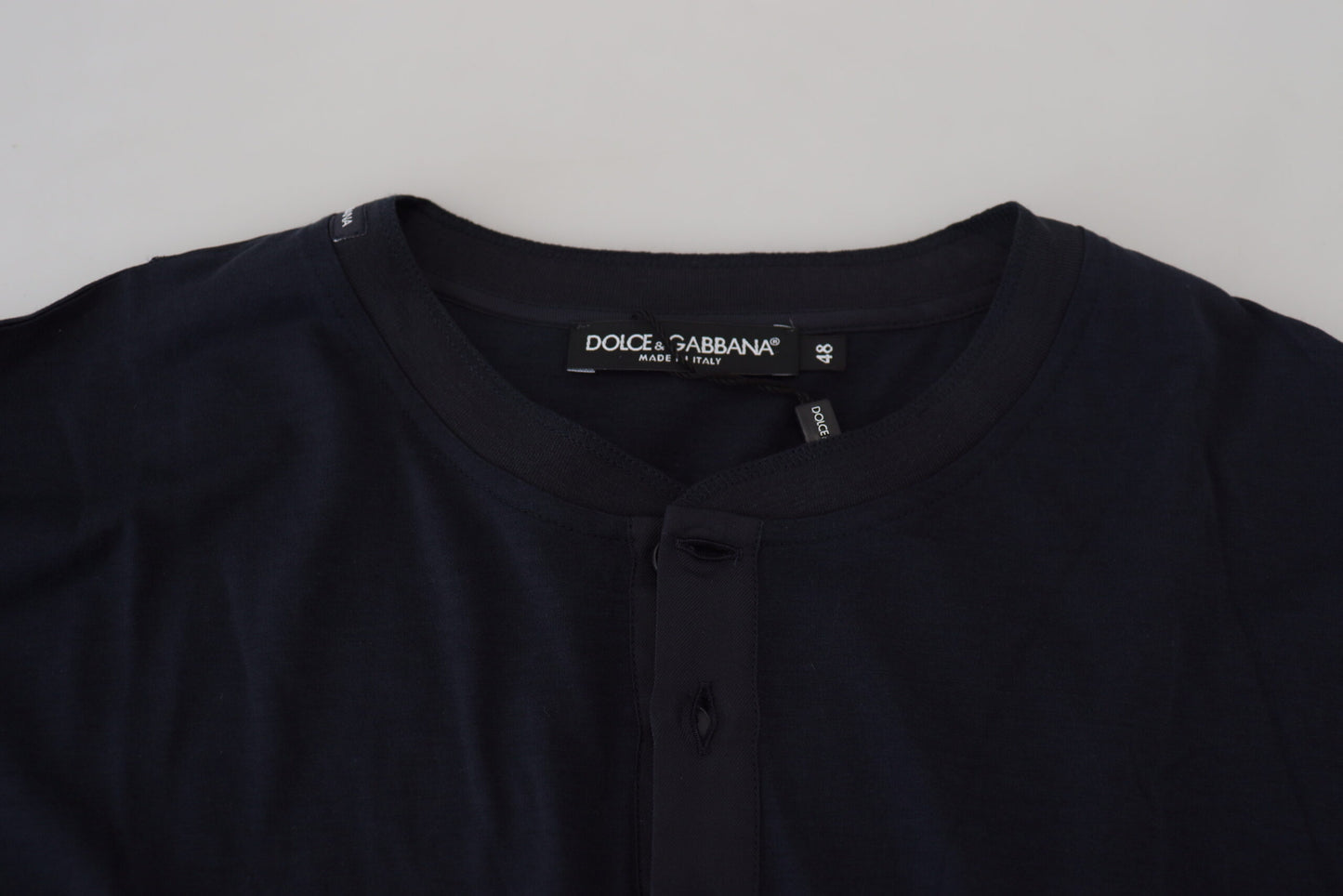 Dolce & Gabbana Blue Cotton Button Crewneck Pullover Sweater Dolce & Gabbana