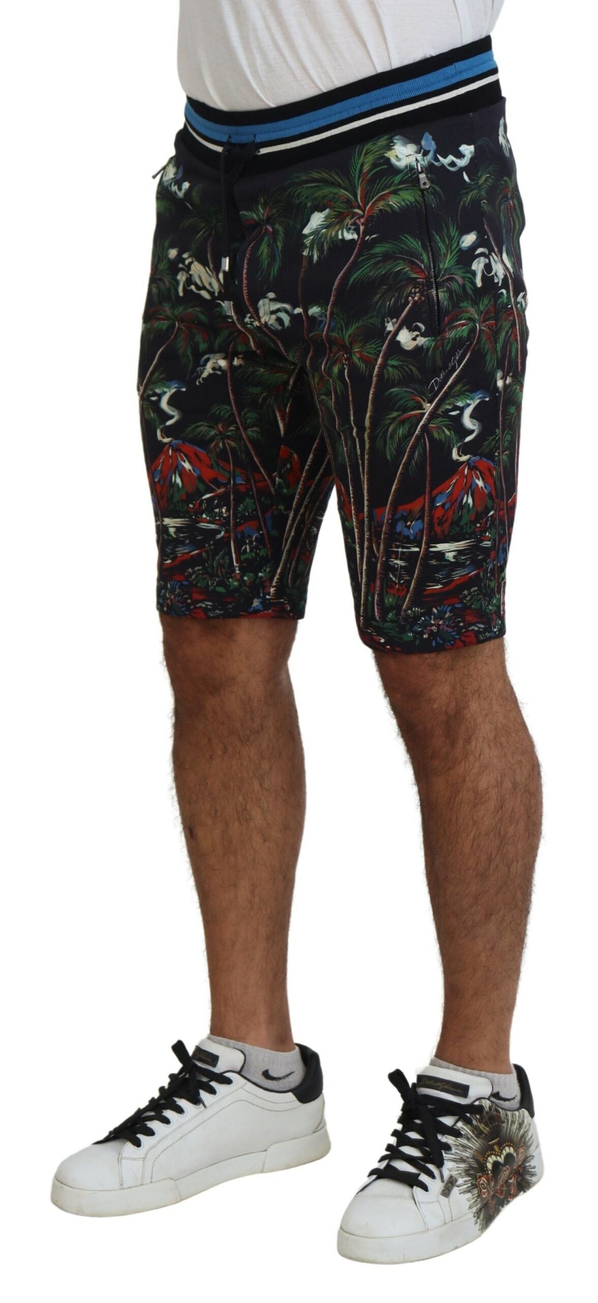 Dolce & Gabbana Black Cotton Volcano Print Casual Shorts Dolce & Gabbana