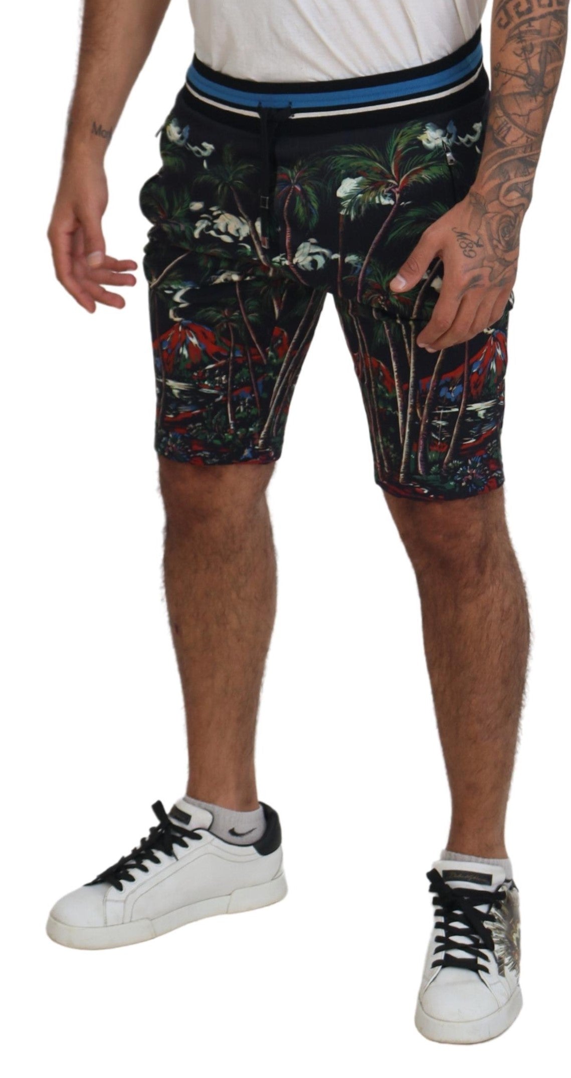 Dolce & Gabbana Black Cotton Volcano Print Casual Shorts Dolce & Gabbana