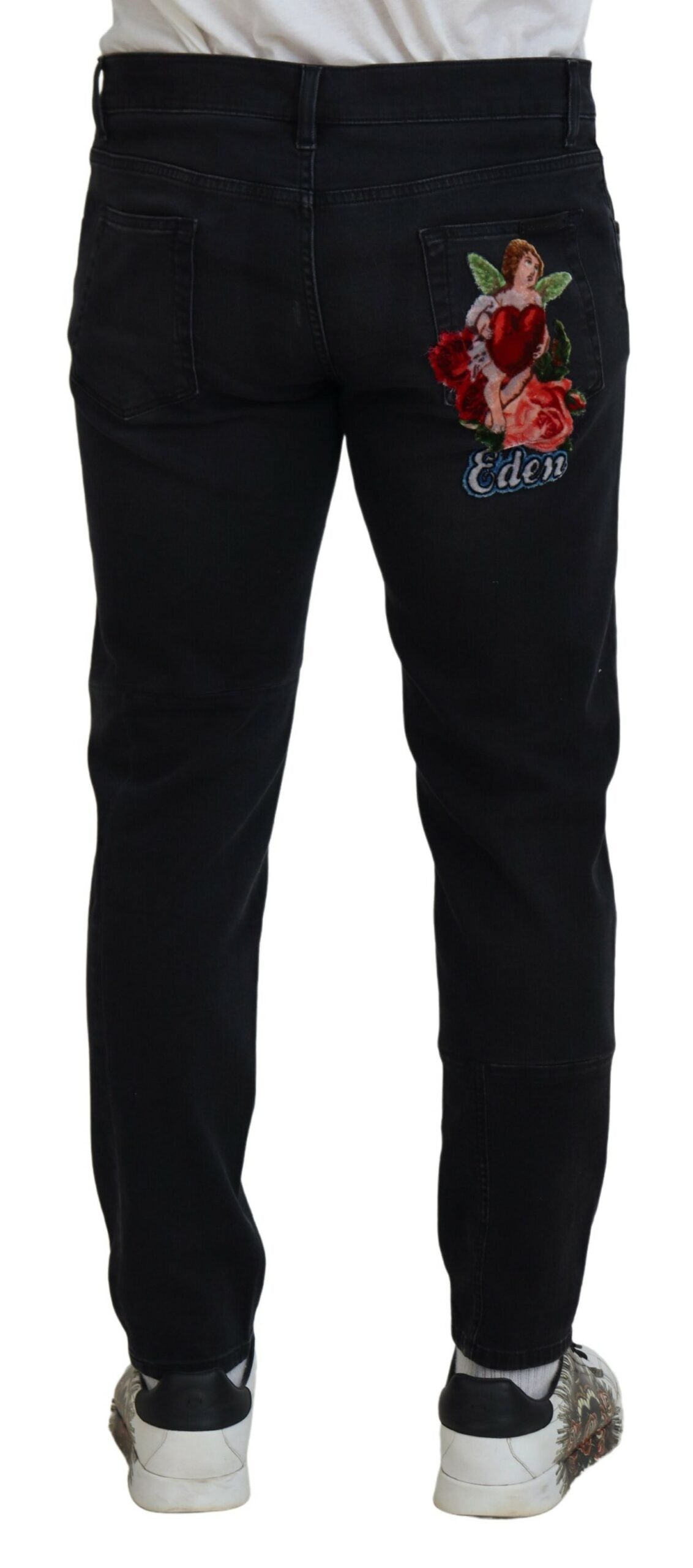 Dolce & Gabbana Black Angel Embroidery Skinny Denim Jeans Dolce & Gabbana