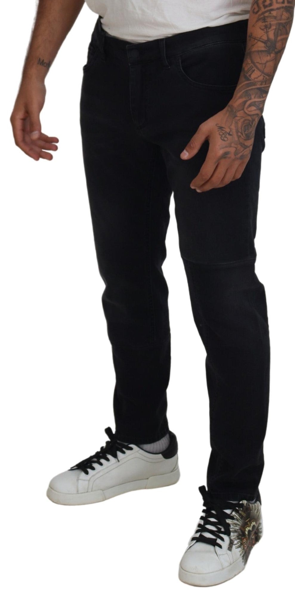 Dolce & Gabbana Black Angel Embroidery Skinny Denim Jeans Dolce & Gabbana