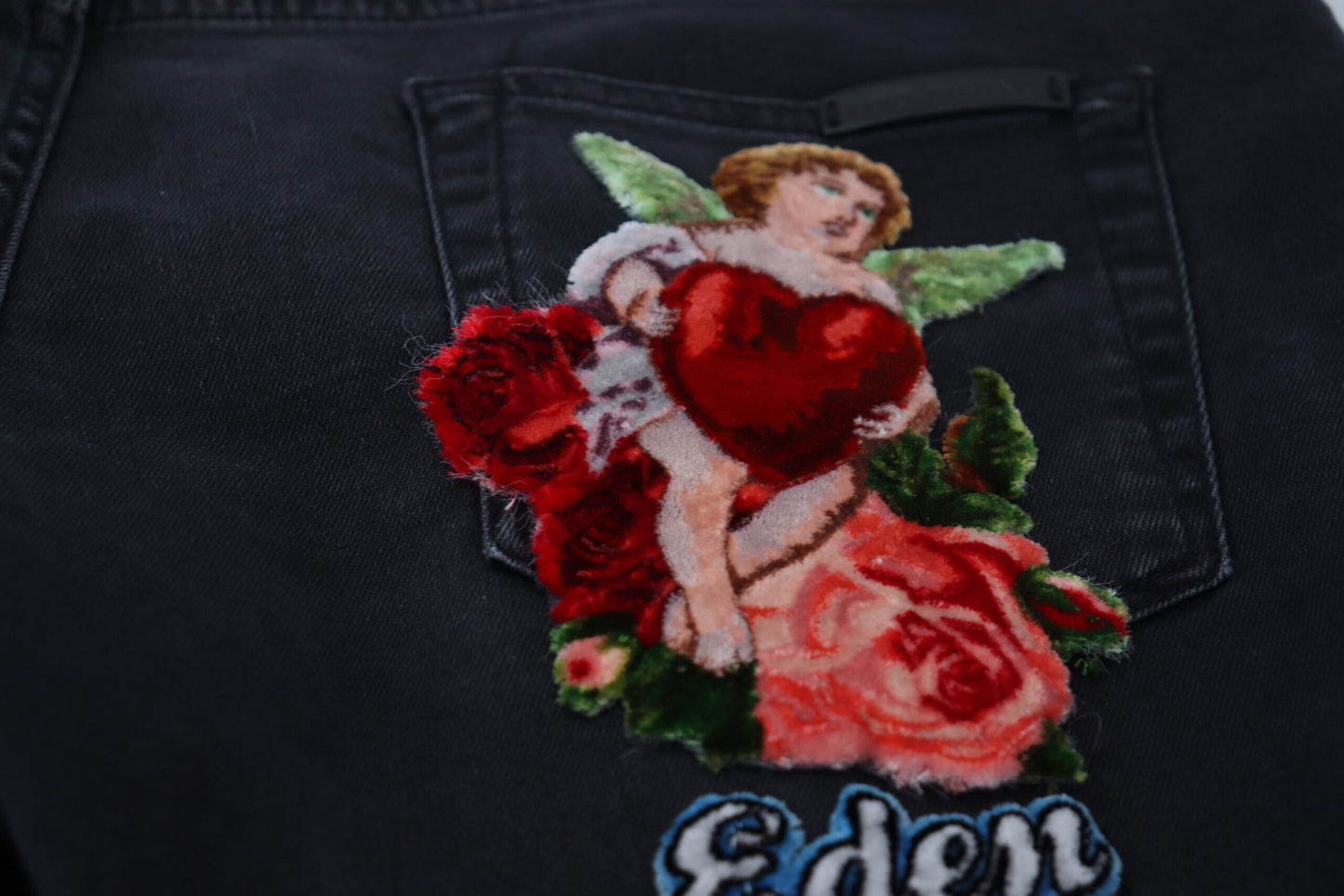 Dolce & Gabbana Black Angel Embroidery Skinny Denim Jeans Dolce & Gabbana