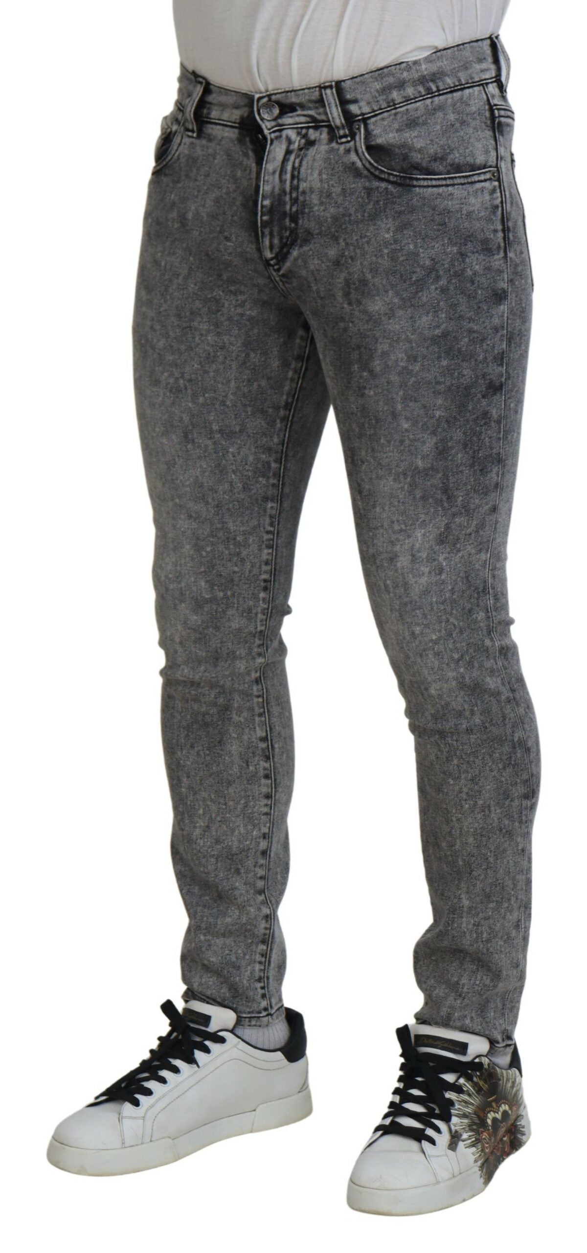 Dolce & Gabbana Grey Washed Cotton Slim Fit Men Denim Jeans Dolce & Gabbana