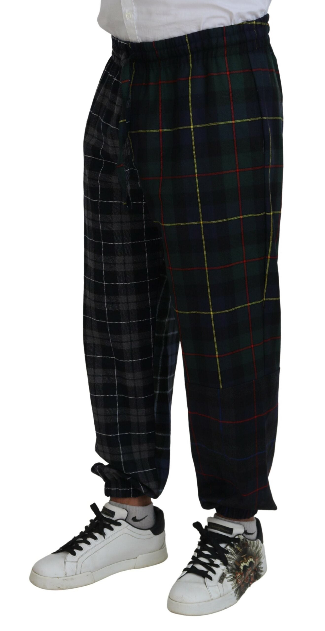 Dolce & Gabbana Multicolor Checkered Wool Men Jogger Pants Dolce & Gabbana