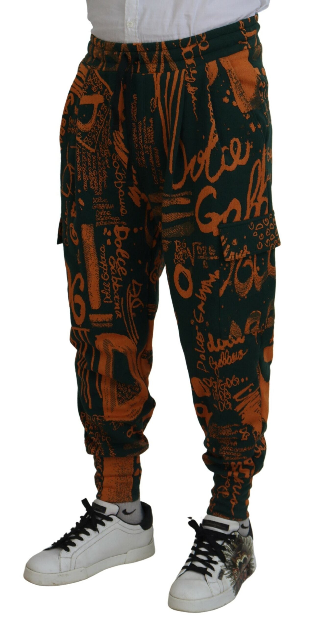 Dolce & Gabbana Multicolor Logo Print Silk Cargo Jogger Pants Dolce & Gabbana