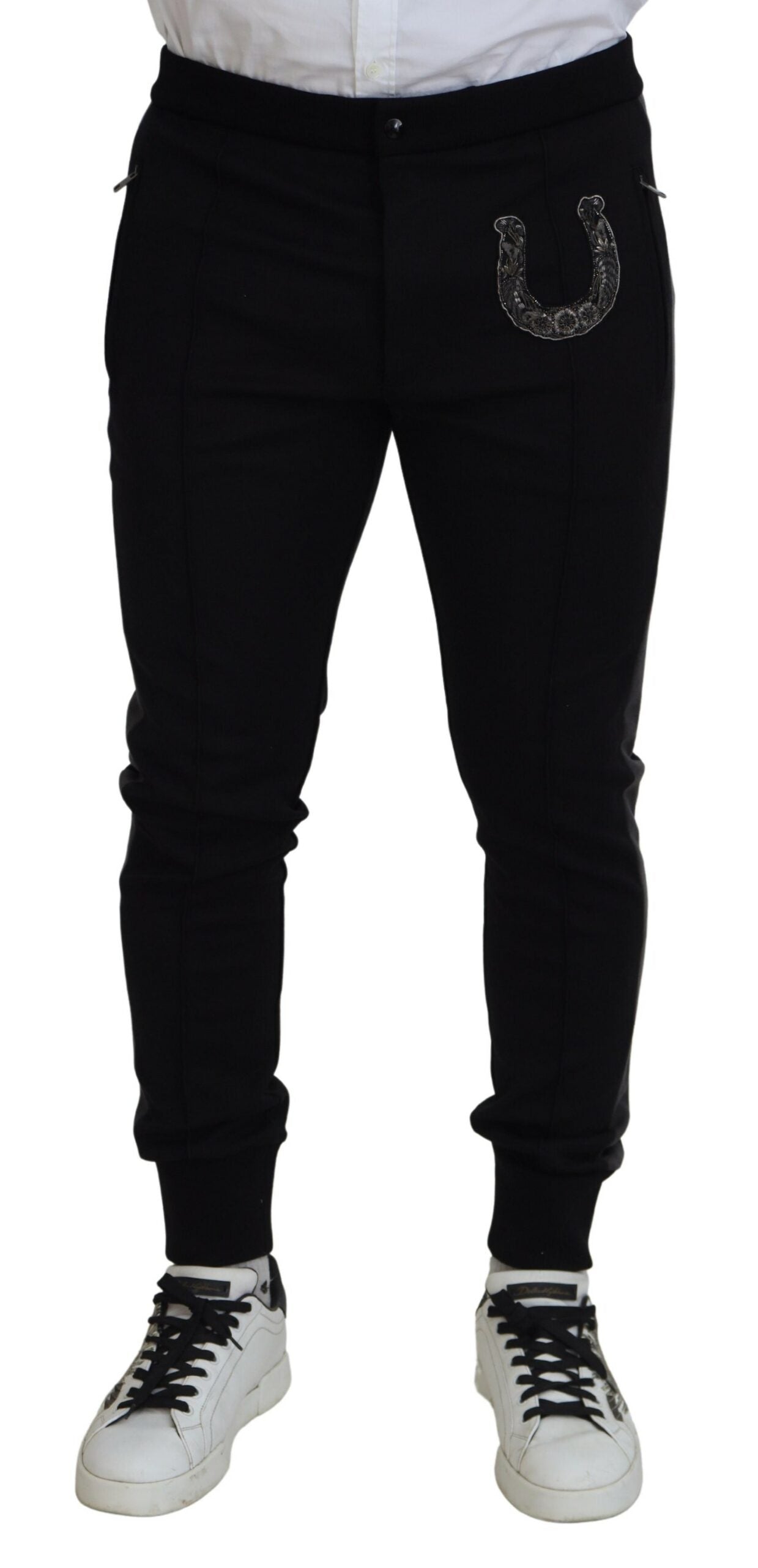 Dolce & Gabbana Black Wool Horseshoe Jogger Pants Dolce & Gabbana