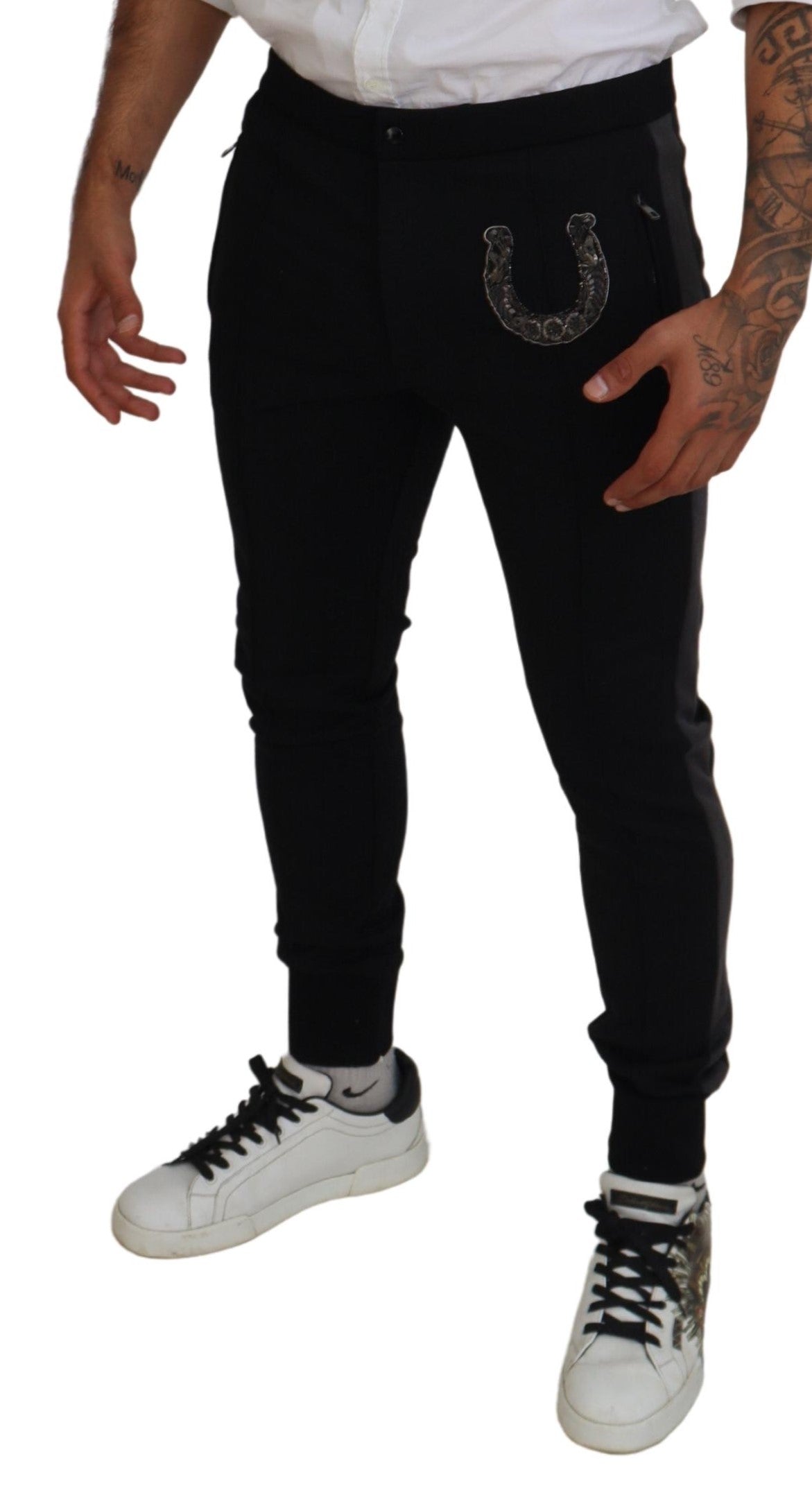 Dolce & Gabbana Black Wool Horseshoe Jogger Pants Dolce & Gabbana