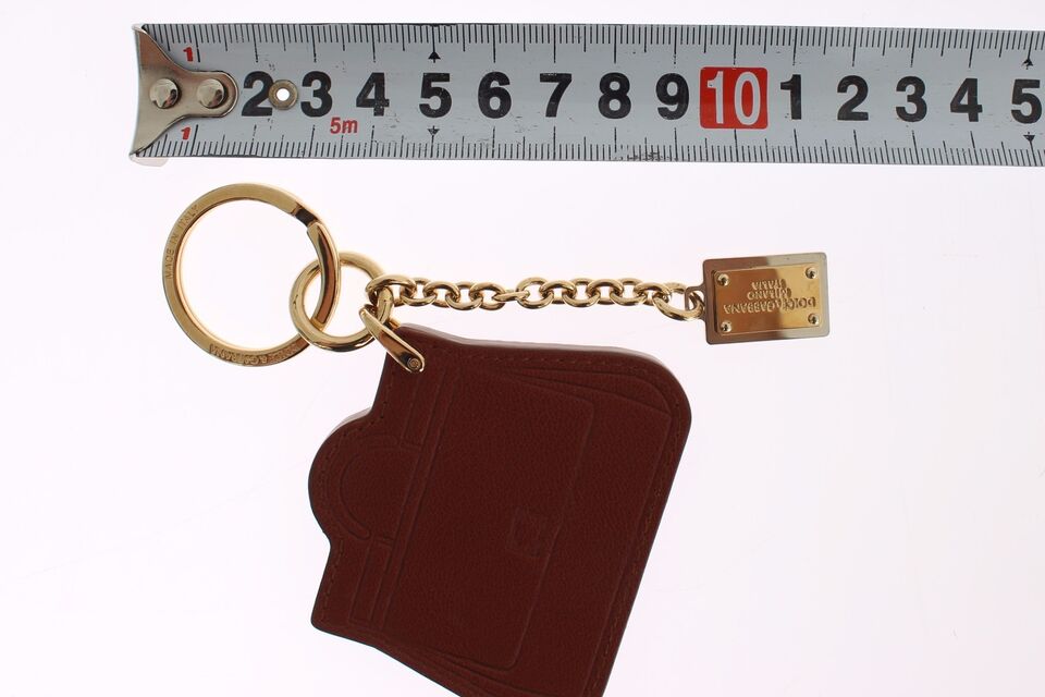 Dolce & Gabbana Brown Leather Miss SICILY Gold Finder Chain Keychain Dolce & Gabbana