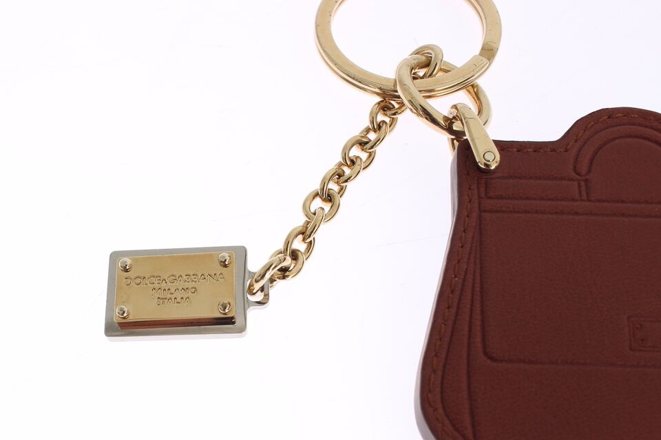 Dolce & Gabbana Brown Leather Miss SICILY Gold Finder Chain Keychain Dolce & Gabbana