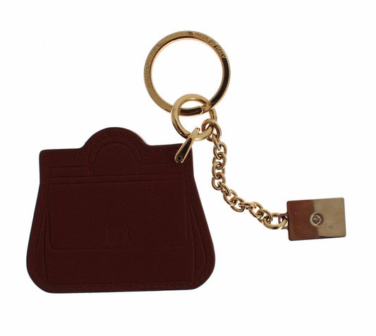 Dolce & Gabbana Brown Leather Miss SICILY Gold Finder Chain Keychain Dolce & Gabbana