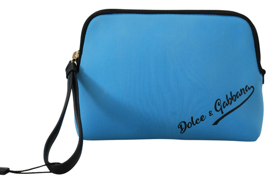 Dolce & Gabbana Blue Logo Print Hand Pouch Leopard Print Toiletry Bag Dolce & Gabbana