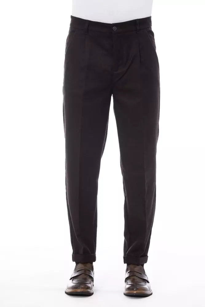 Alpha Studio Brown Wool Men Pant Alpha Studio