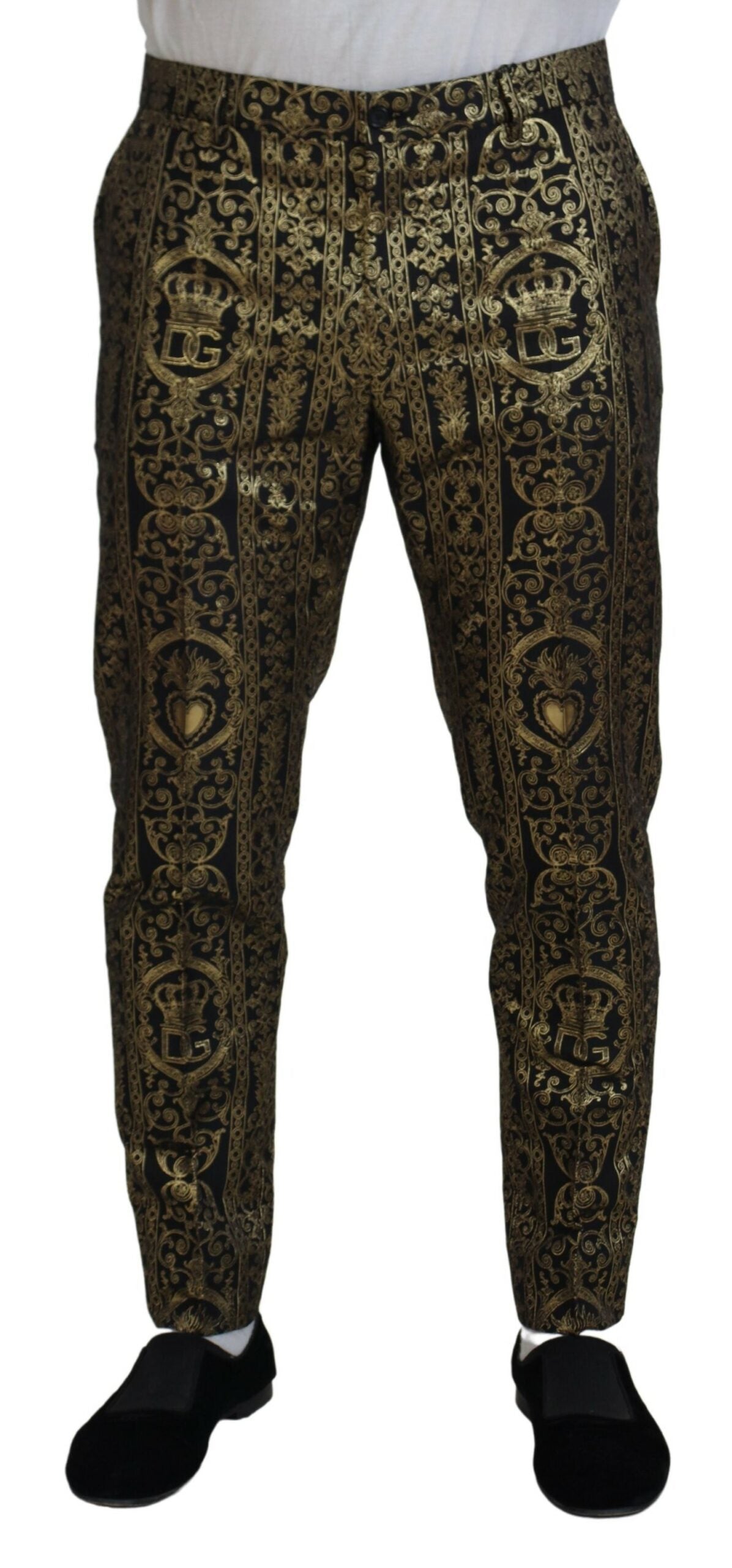 Dolce & Gabbana Black Gold Jacquard Dress Trouser Pants Dolce & Gabbana