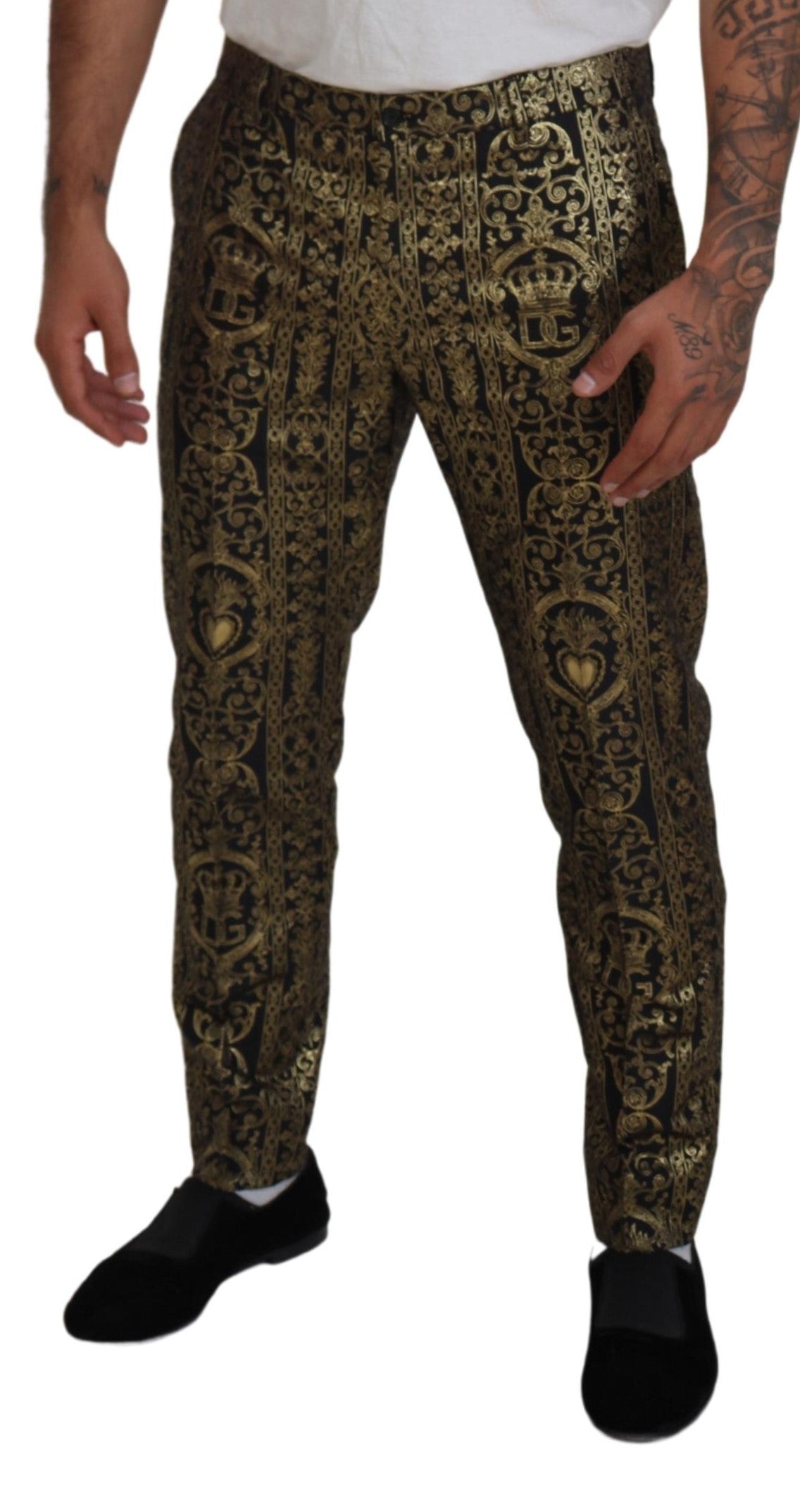 Dolce & Gabbana Black Gold Jacquard Dress Trouser Pants Dolce & Gabbana
