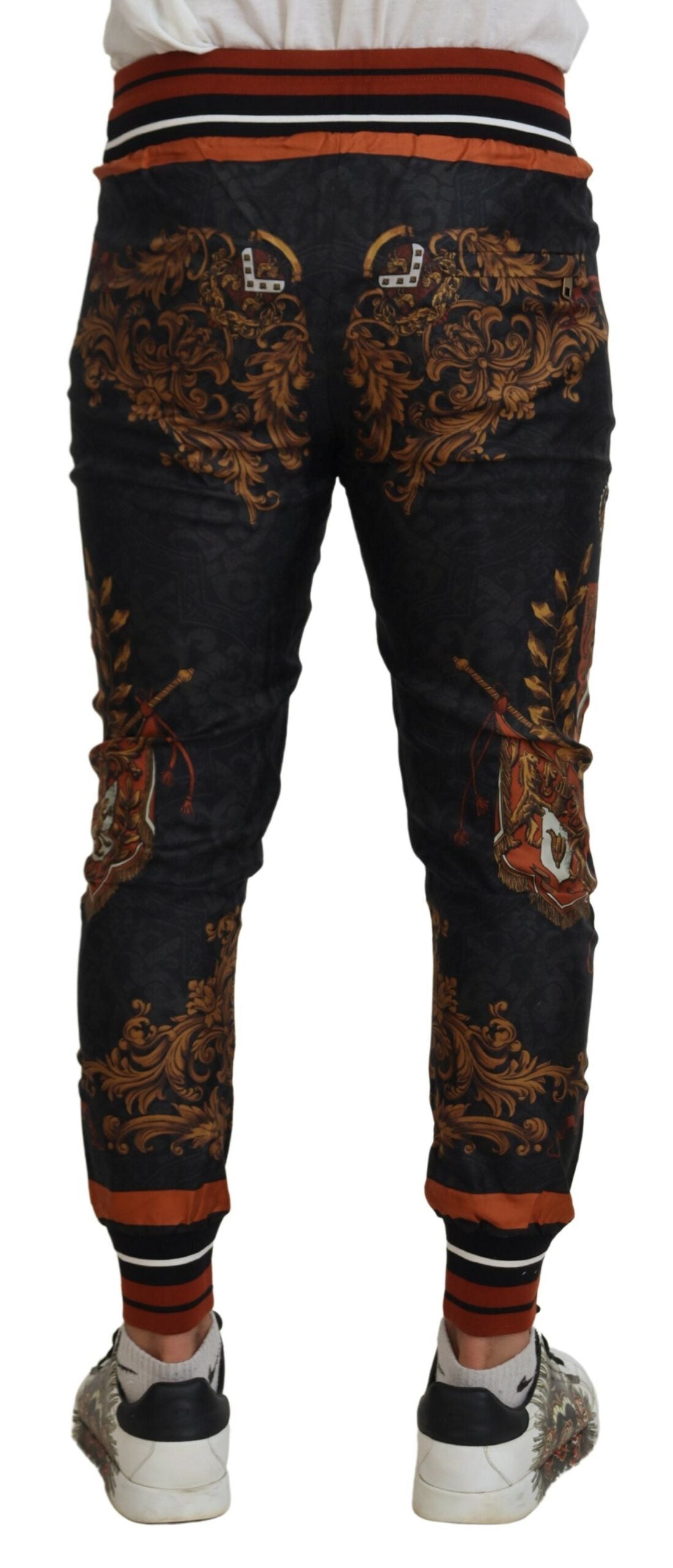 Dolce & Gabbana Gray Silk Baroque Crown Trousers Sport Pants Dolce & Gabbana
